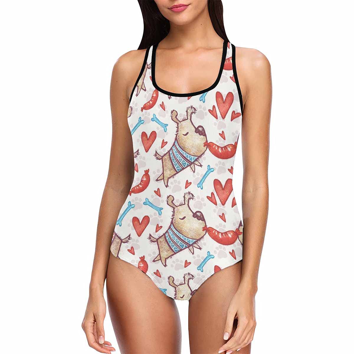 Cute Dog Print One-Piece Swimsuit for Women - High Waist Beachwear for Summer Vacations