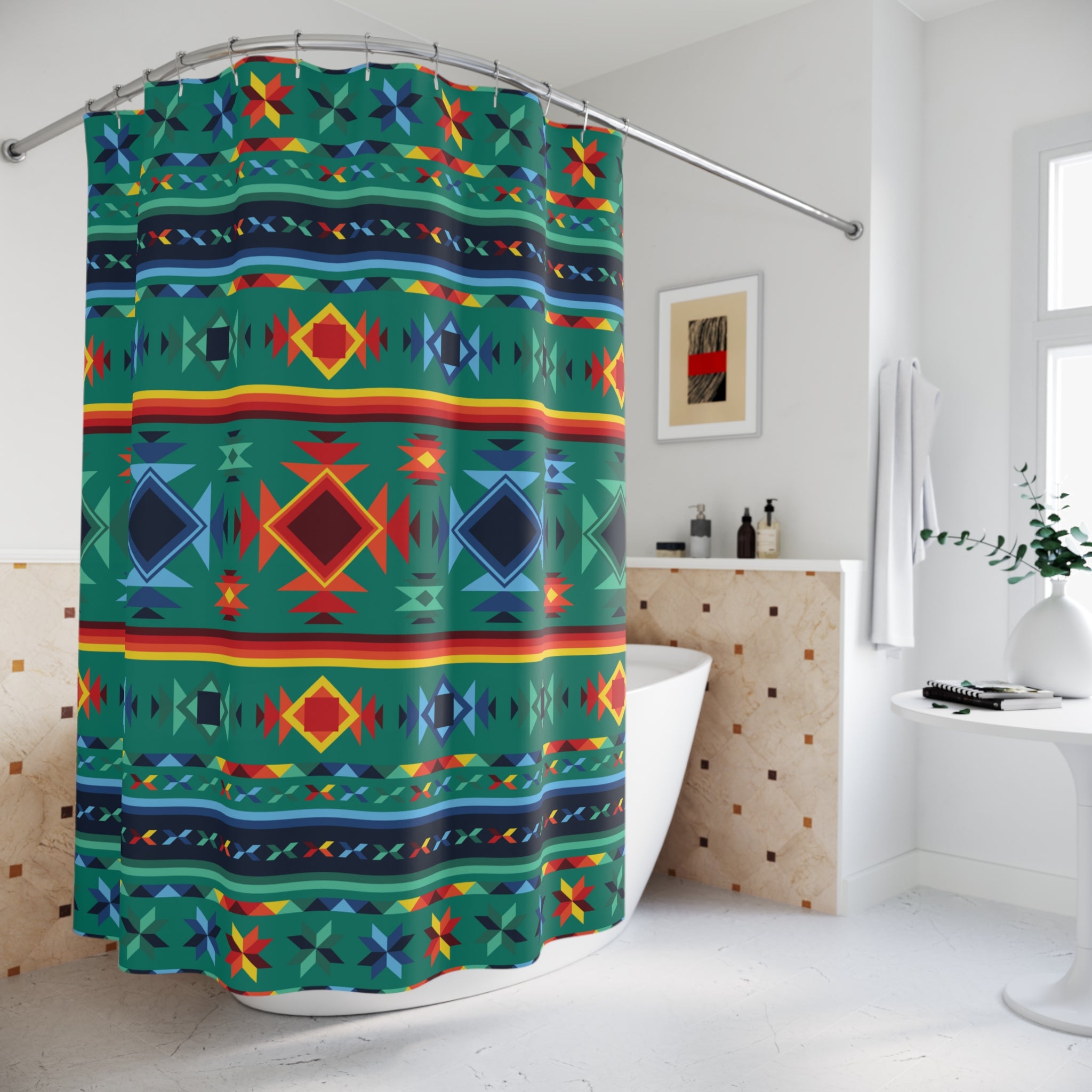 Southwestern Shower Curtain - Boho Bathroom Decor with Geometric Patterns, Waterproof Fabric for Bathroom, Perfect Housewarming Gift for Home & Apartment Decor | Ideal for Bathroom, Guest Bath, Dorm, RV