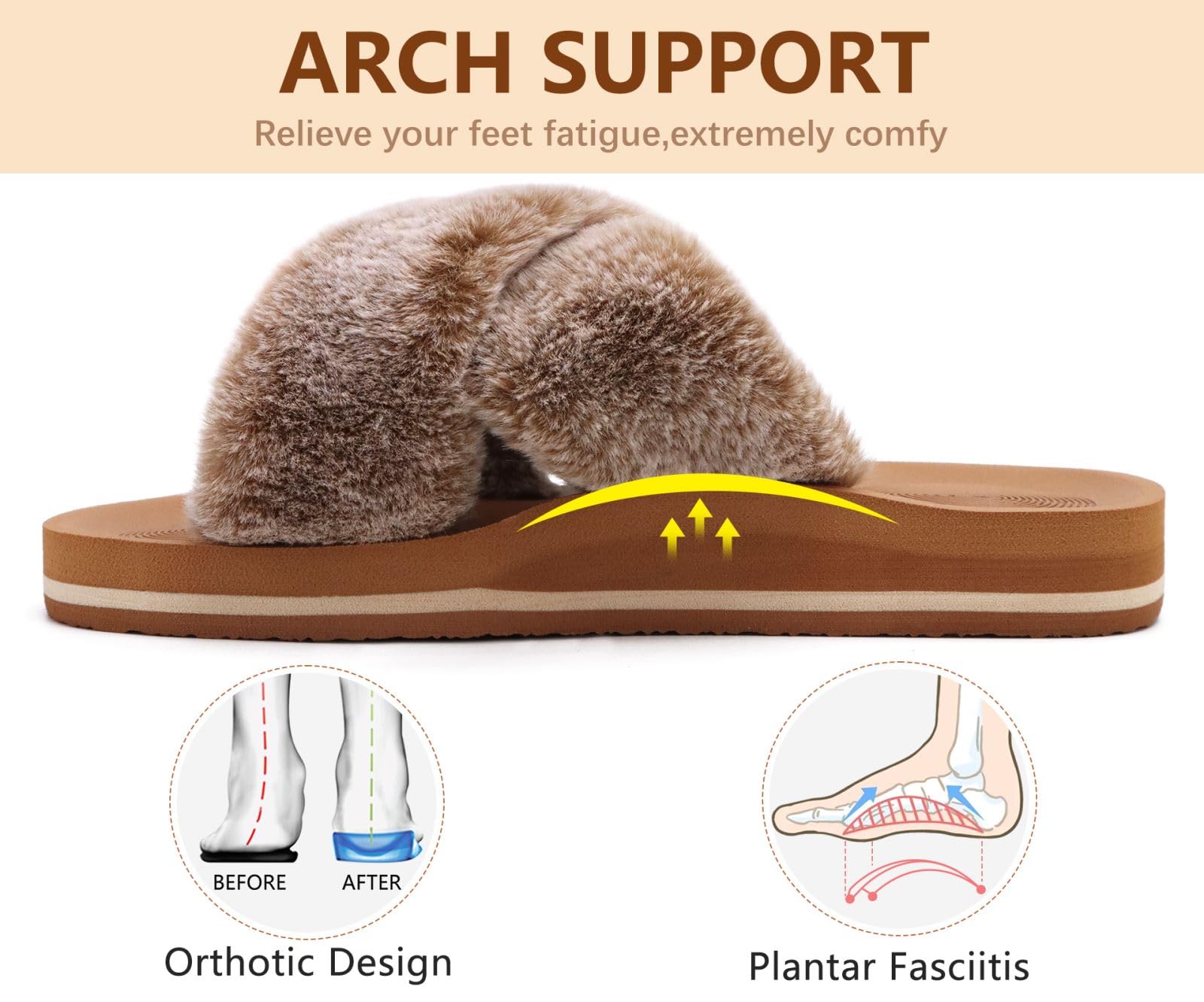 COFACE Women's Fuzzy Slides - Fluffy Faux Fur House Slippers with Arch Support, Open Toe Sandals for Indoor/Outdoor Use - Perfect for Yoga, Lounging & Home Comfort