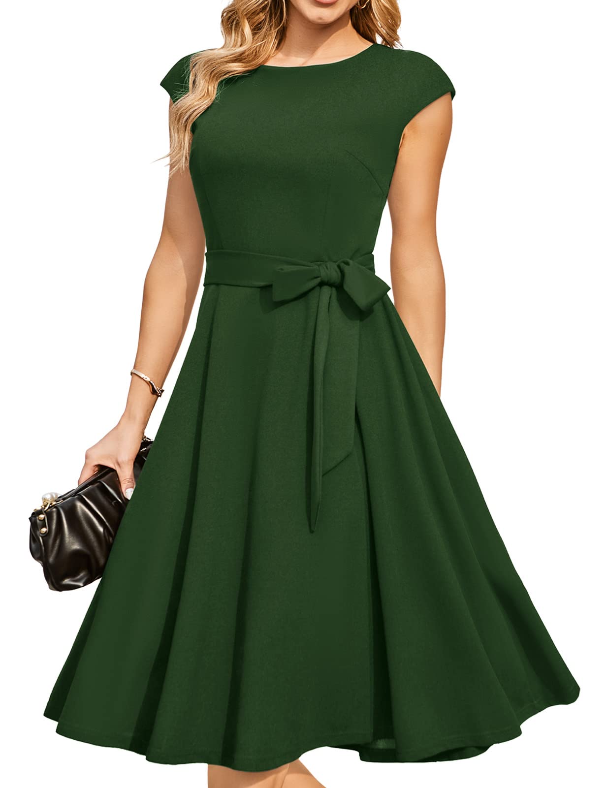 Vintage Women's Casual A-Line Dress for Cocktail Tea Party & Summer Work - Elegant Flowy Office & Outdoor Dress