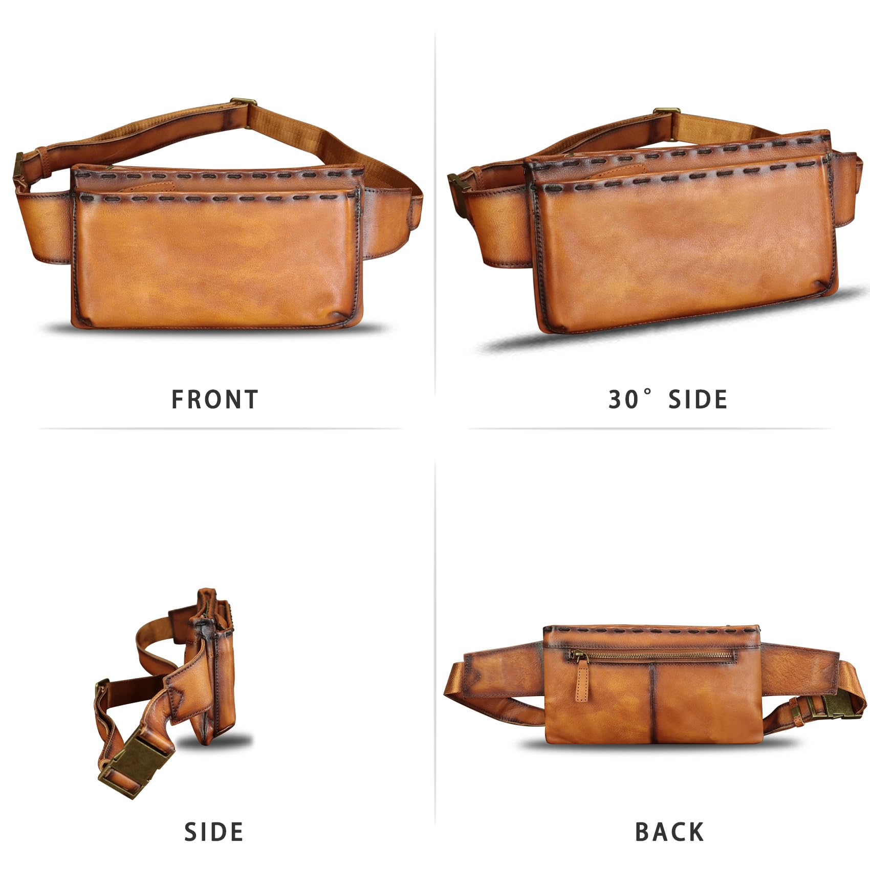 LRTO Genuine Leather Waist Bag for Women & Men - Real Leather Fanny Pack, Hip Bag, Crossbody Sling Bag, Chest Purse (Brown) - Perfect for Travel, Hiking, Running & Everyday Use - LRTO-15006
