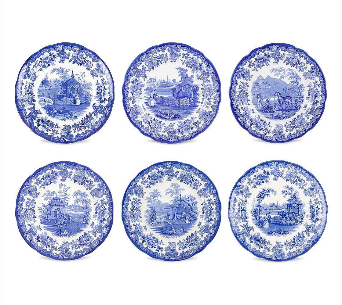 Spode Blue Room Collection Dinner Plates Set of 6 | 10.5-Inch Fine Bone China Plates for Dinner, Salad, Pasta & Appetizers | Microwave & Dishwasher Safe | Made in England | Zoological Pattern | Elegant Table Setting for Holidays & Dinner Parties