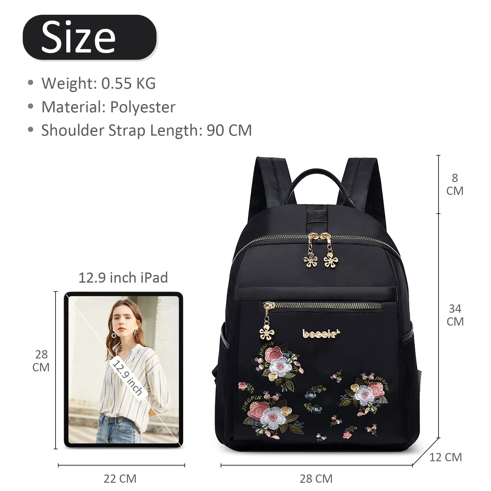 DIRRONA Women's Fashion Backpack - Colorful Printed Waterproof Nylon School & Travel Backpack with Multiple Pockets, High Capacity for University, Office, Camping & Outdoor Activities