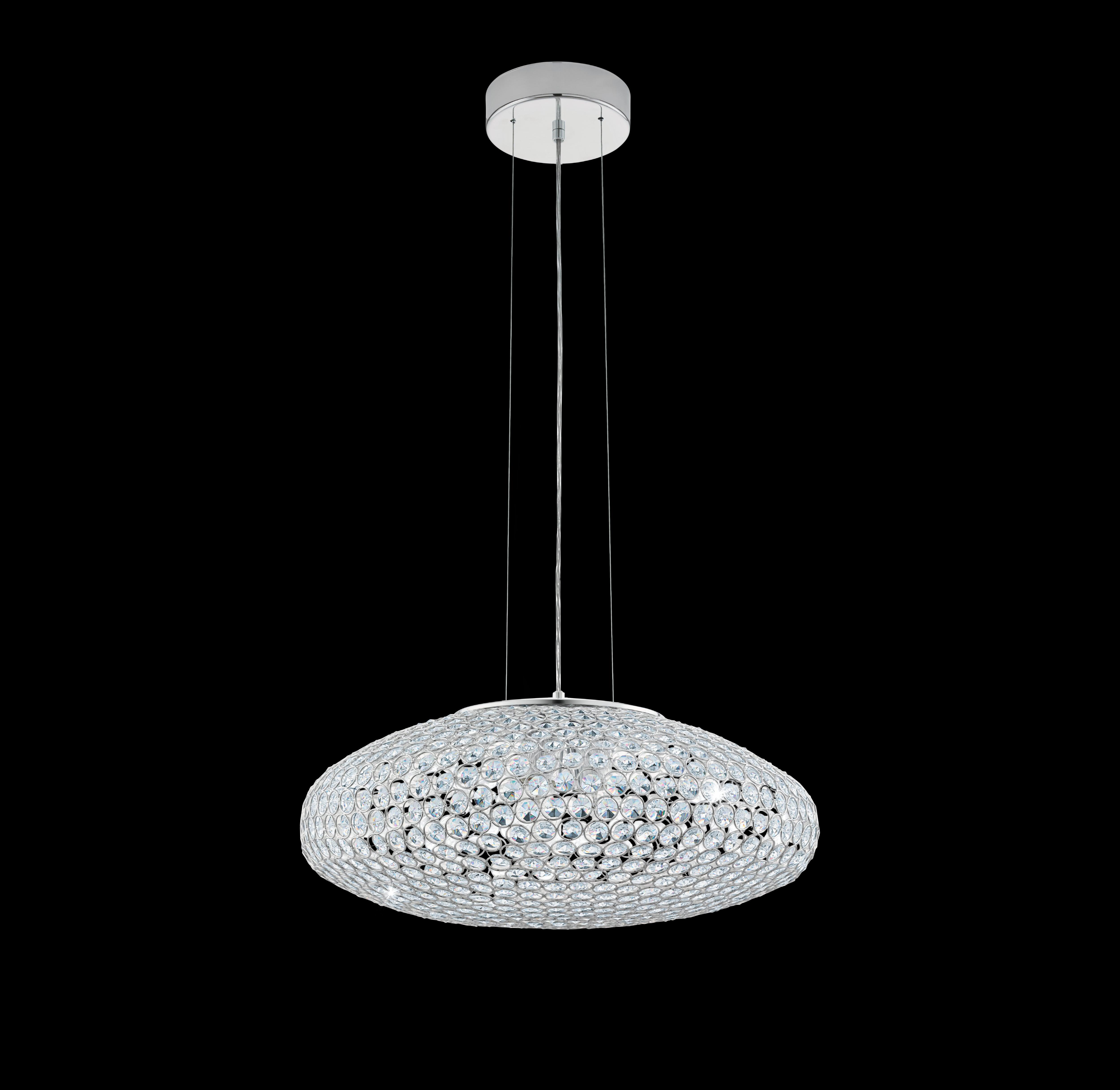 Eglo Clemente 54cm Oval Chrome & Clear Glass Crystal Ceiling Pendant Light Fixture - Perfect for Dining Room, Kitchen Island, or Entryway Lighting