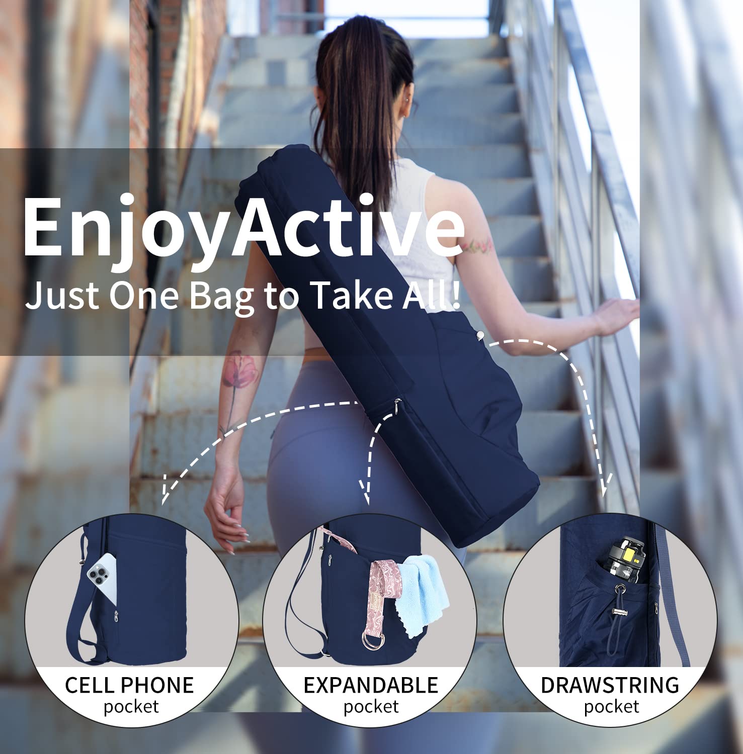 Premium Waterproof Yoga Mat Bag with Adjustable Strap & Multi-Pockets - Fits 1/4