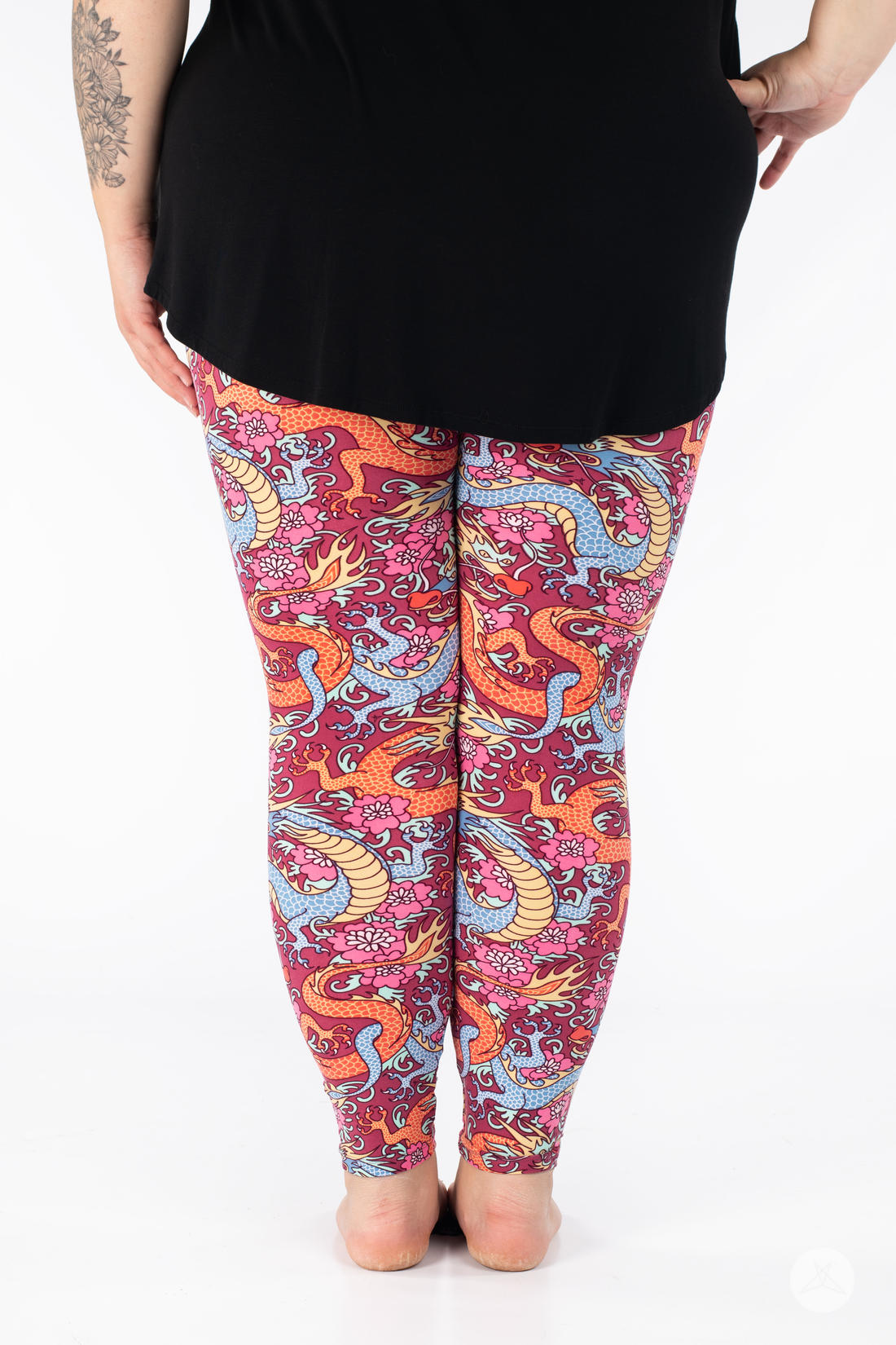 Snap Dragon Patterned Leggings - Stylish Floral Yoga Pants for Women, High Waisted Workout Tights - Perfect for Yoga, Gym, Running & Casual Wear