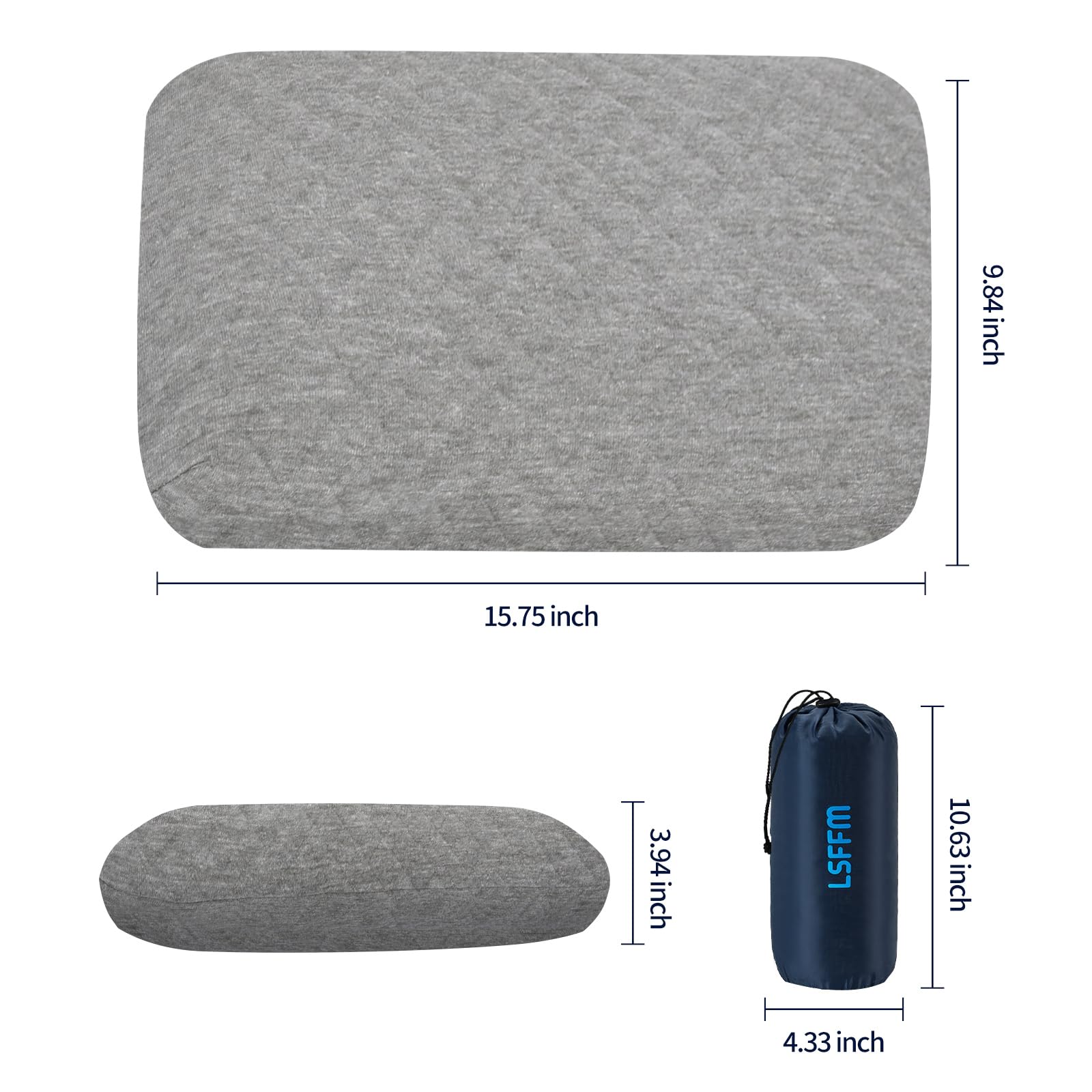 Memory Foam Travel Pillow for Camping & Hammock - Compact Sleeping Pillow with Washable Double-Layer Cover (Grey) - Perfect for Airplane, Car Trips & Outdoor Adventures