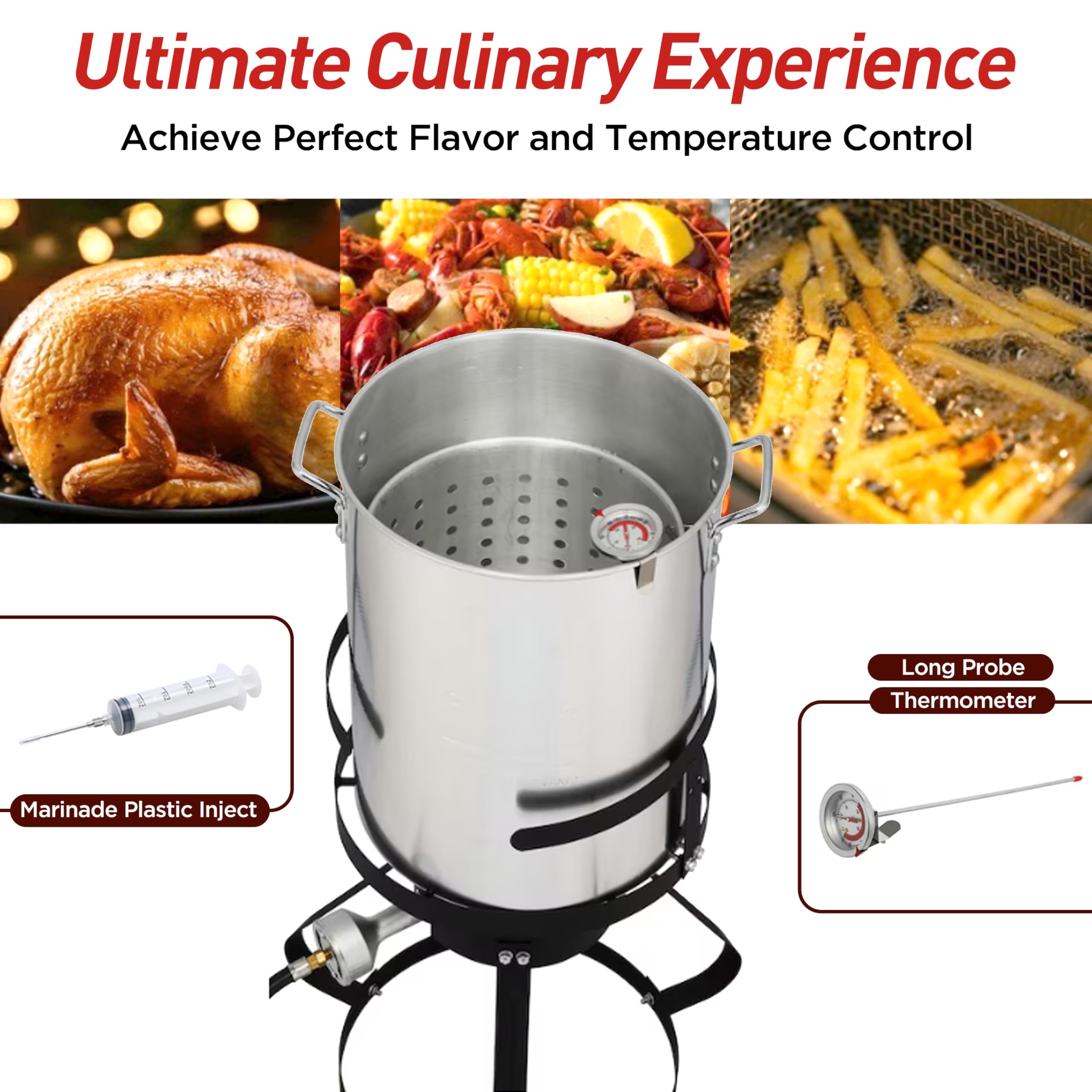 Red Mountain Valley 30 Qt Outdoor Camping Turkey Fryer with Basket, Oil Drain Valve & Timer - 50,000 BTU Propane Cooker for Turkey, Chicken Wings, Fish & Seafood - Perfect for Backyard BBQs, Tailgating & Outdoor Cooking Adventures