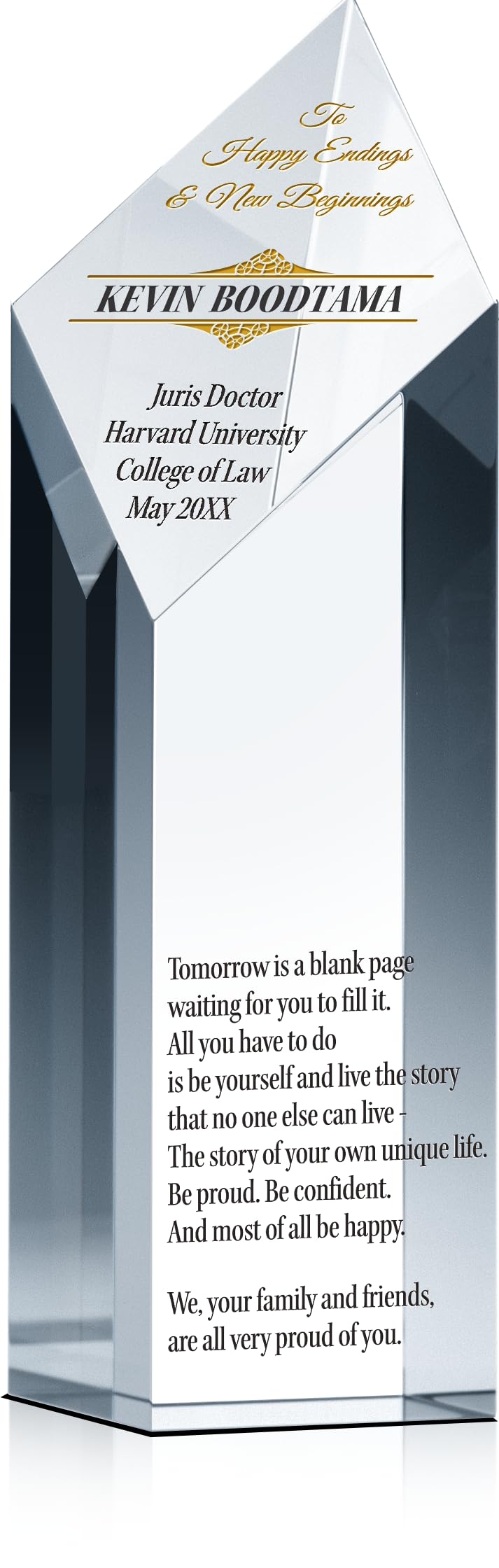 **Personalized Crystal Law School Graduation Gift – Custom Engraved with Name, School & Degree – Unique Graduation Plaque for Son, Daughter, Husband – Perfect for Office Display & Milestone Celebration**