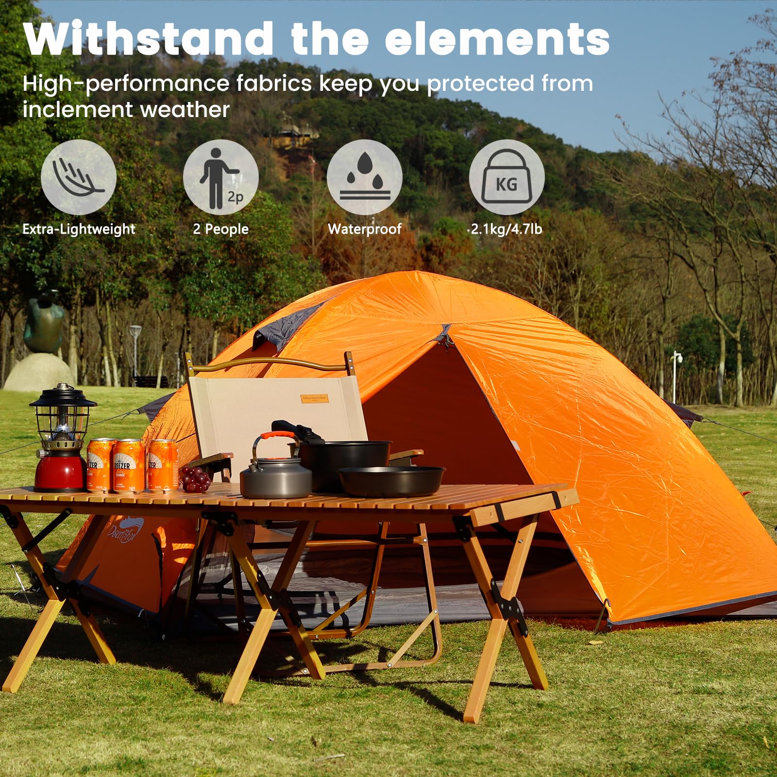 2 Person Waterproof Instant Pop Up Tent - Lightweight Portable Camping Tent for Outdoor, Beach, Backyard & Travel - Easy 1 Minute Setup (Orange) - Perfect for Weekend Camping, Hiking Trips & Family Adventures