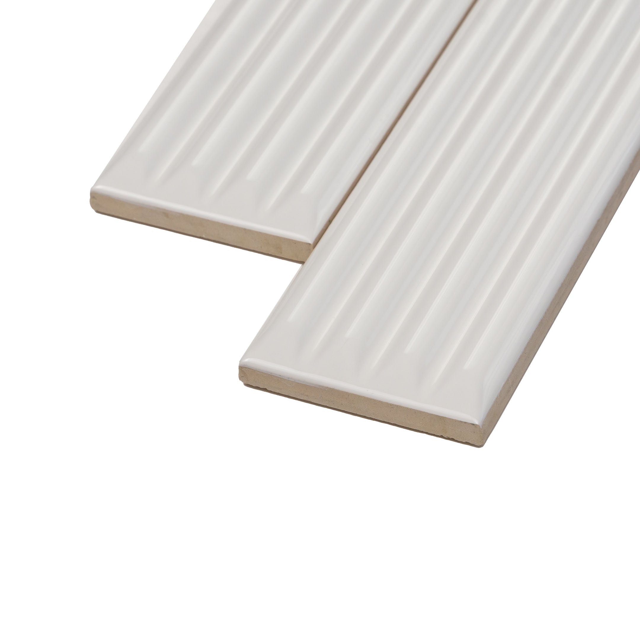 2 x 10 Inch 3D Fluted Subway Wall Tile - Matte White Ceramic Textured Bathroom & Kitchen Backsplash - Orange County (Set of 10) | Modern Home Decor for Bath, Shower, and Accent Walls