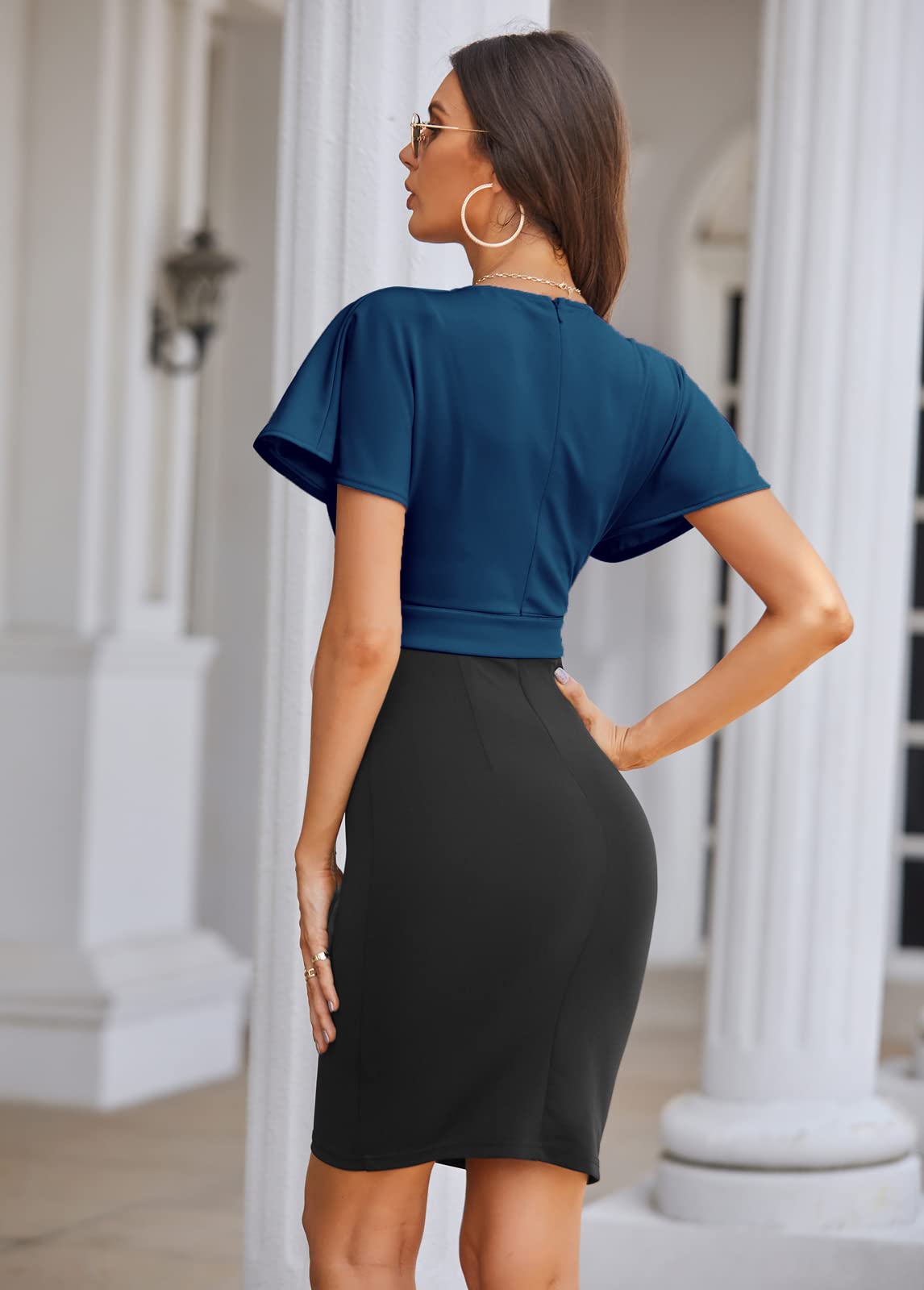 GRACE KARIN Women's Professional Pencil Dress - Short Sleeve Business Office Dress for Work, Wedding Guest, Cocktail Party & Formal Events | Slim Fit Workwear for Women | Perfect for Business Meetings, Office Wear & Special Occasions