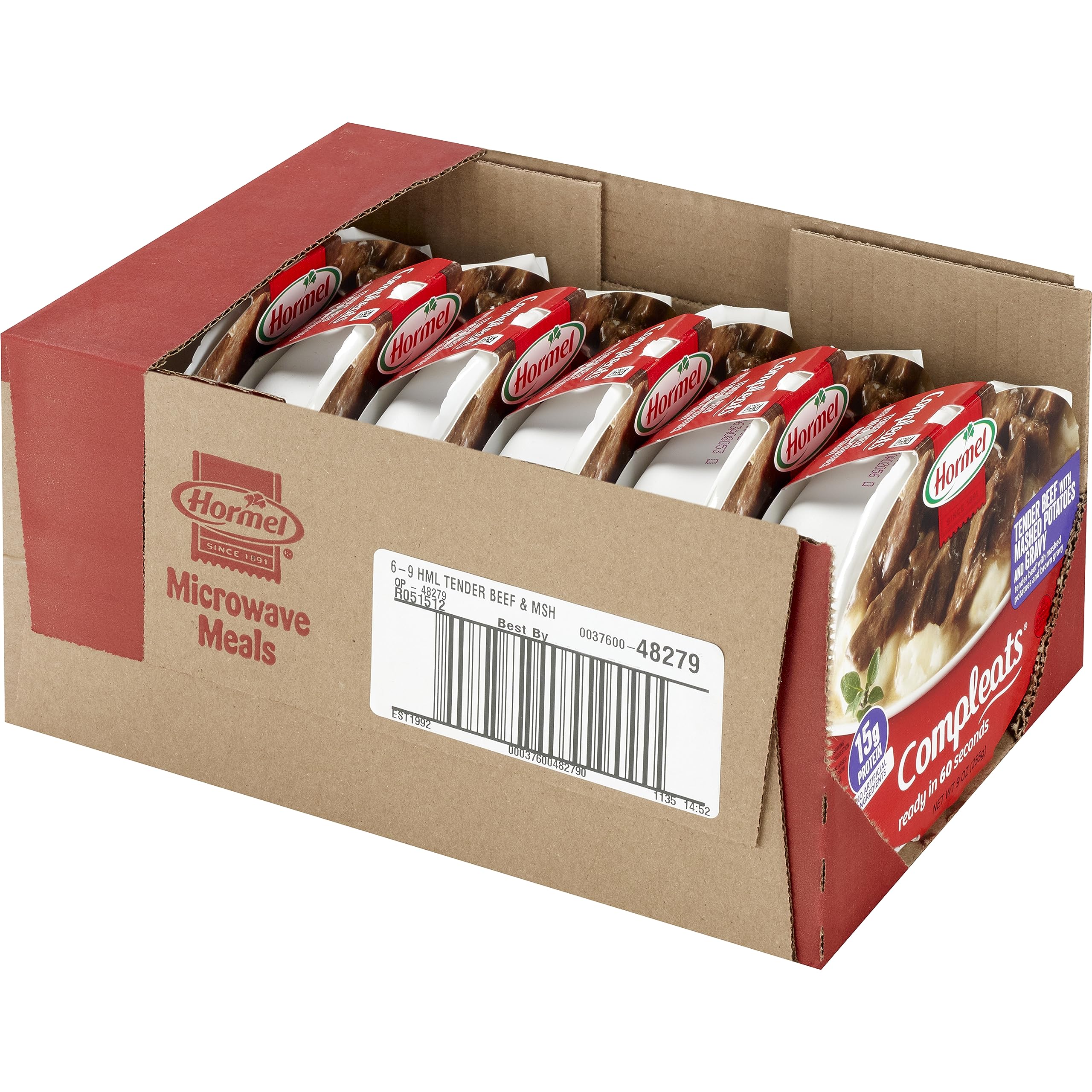 HORMEL COMPLEATS Tender Beef With Mashed Potatoes & Gravy - Microwave Ready Meal Tray, 9 oz (6 Pack) | Quick & Easy Lunch or Dinner Solution for Busy Professionals & Students | Perfect for Office, Dorm, or On-the-Go Meals