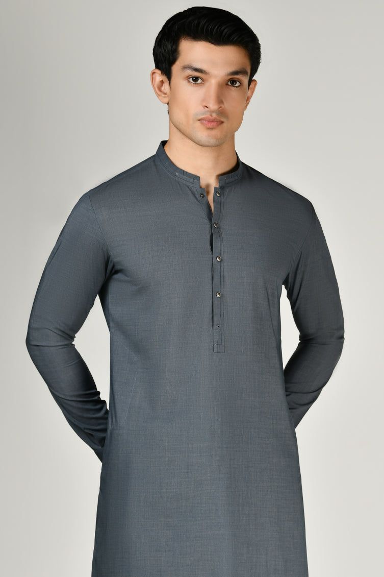 Elegant Blended Grey Shalwar Kameez by J. Junaid Jamshed - Traditional Pakistani Outfit for Men - Perfect for Weddings, Eid & Special Occasions