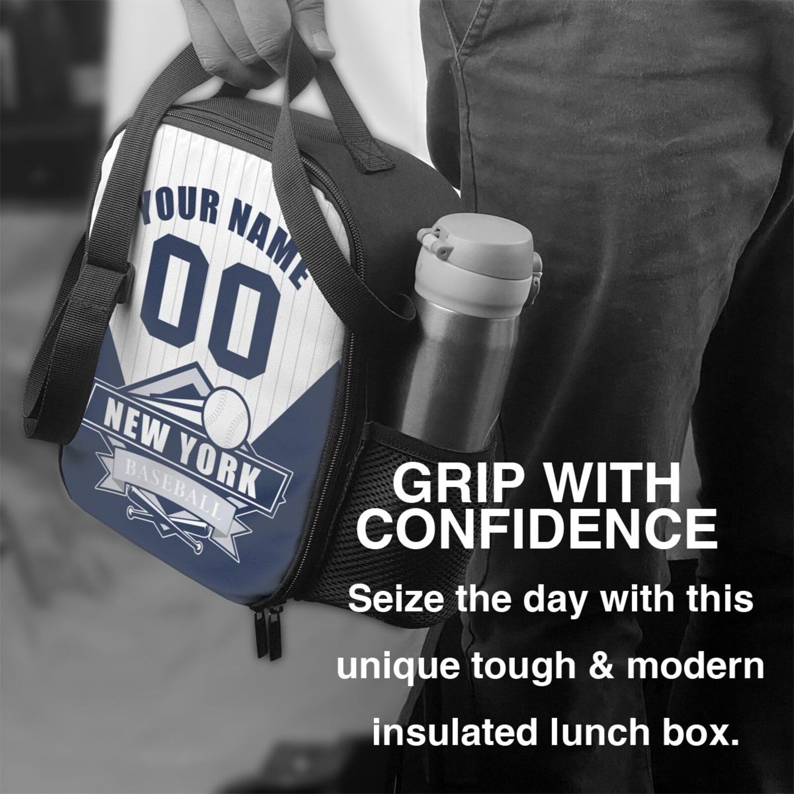 Custom Insulated Lunch Bag with Personalized Name & Number - Portable & Leak-Proof Lunch Box for Work, Gym & School - Great Gift for Men, Women & Sports Fans (New York Style)