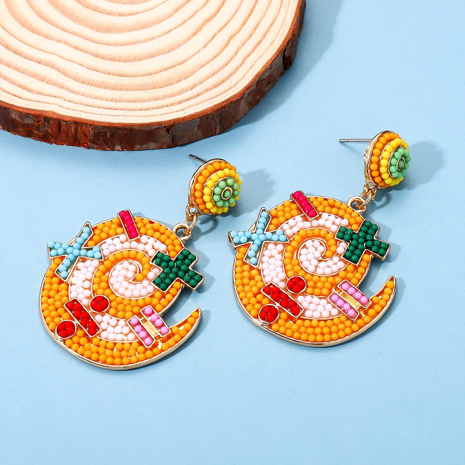 Beaded Pencil Dangle Earrings for Women - Colorful Rainbow Statement Jewelry - Perfect Teacher Appreciation Gift & Back to School Accessories - Great for Classrooms, Teacher Gifts, and School Events
