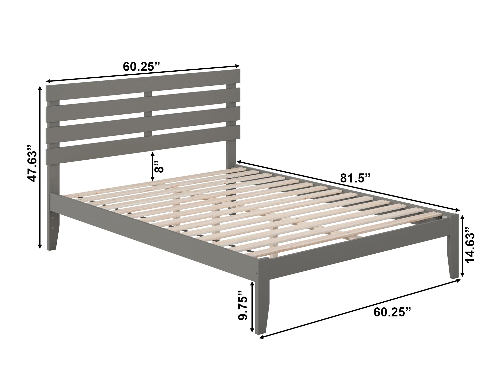 AFI Oxford Queen Size Platform Bed Frame with USB Charging Station, Modern Grey Wooden Bed - Perfect for Small Bedrooms, Guest Rooms & Apartments