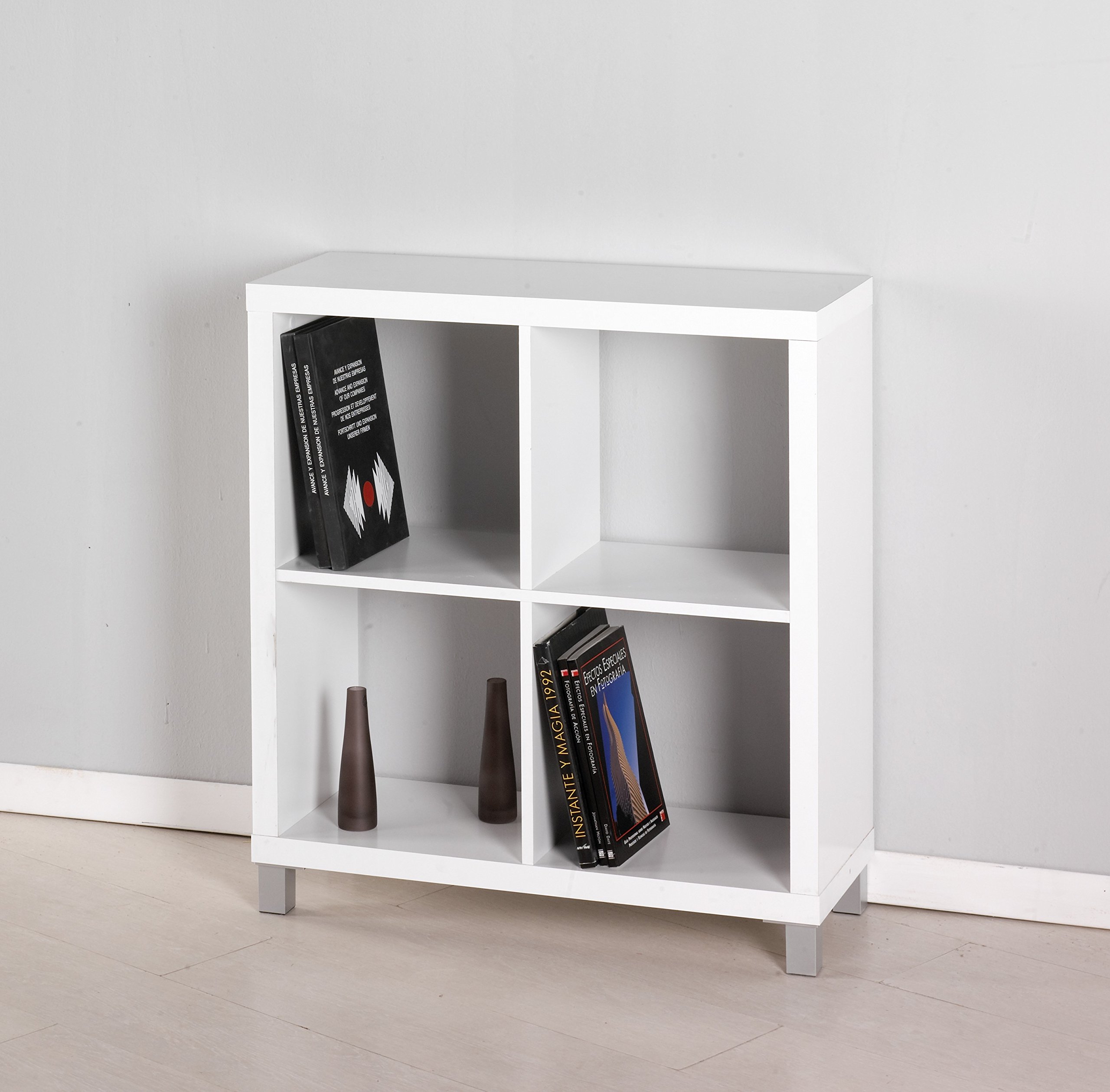 4-Shelf White Bookcase - Sturdy Wooden Bookshelf for Home, Office & Study Room Organization