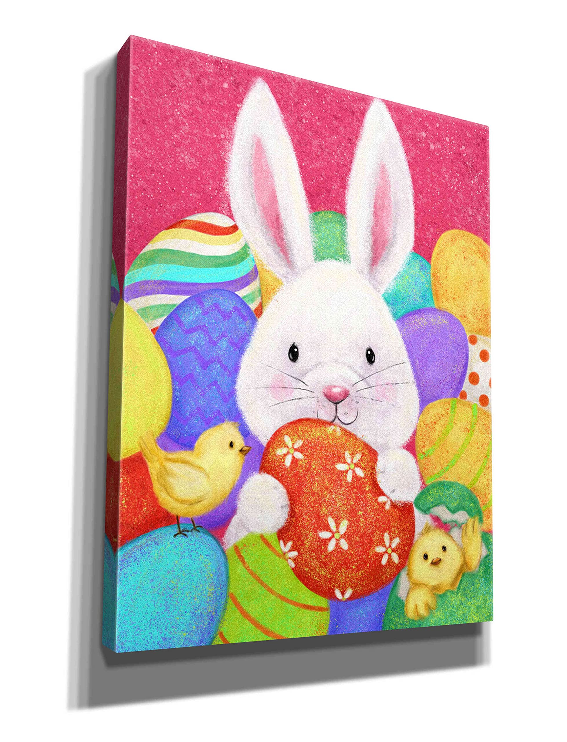 Easter Rabbit Wall Art by Makiko - 26x34 Inch Canvas Painting, Spring Home Decor, Easter Bunny Nursery Decor, Living Room Wall Hanging for Holiday & Seasonal Decorations