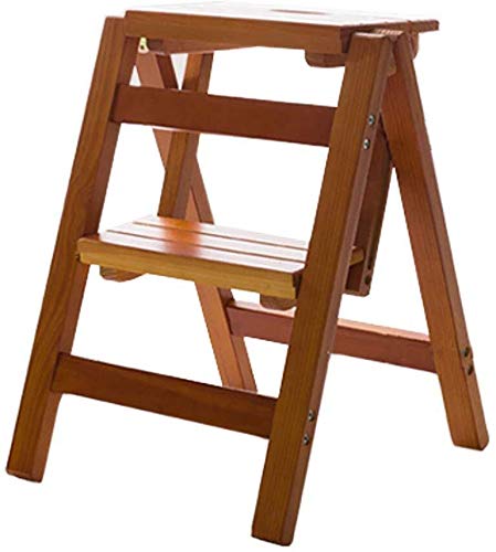 XHALERY Folding Wooden Step Stool - Solid Wood Ladder Chair for Home, Kitchen, Bathroom - Multi-Functional Step Stool for Reaching High Shelves & Storage