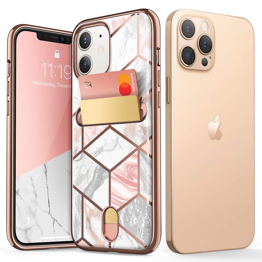 i-Blason Cosmo Slim Wallet Case for iPhone 12 & iPhone 12 Pro 6.1 inch (2020) - Marble Design Protective Cover with Card Holder | Perfect for Everyday Use, Travel & Business Meetings