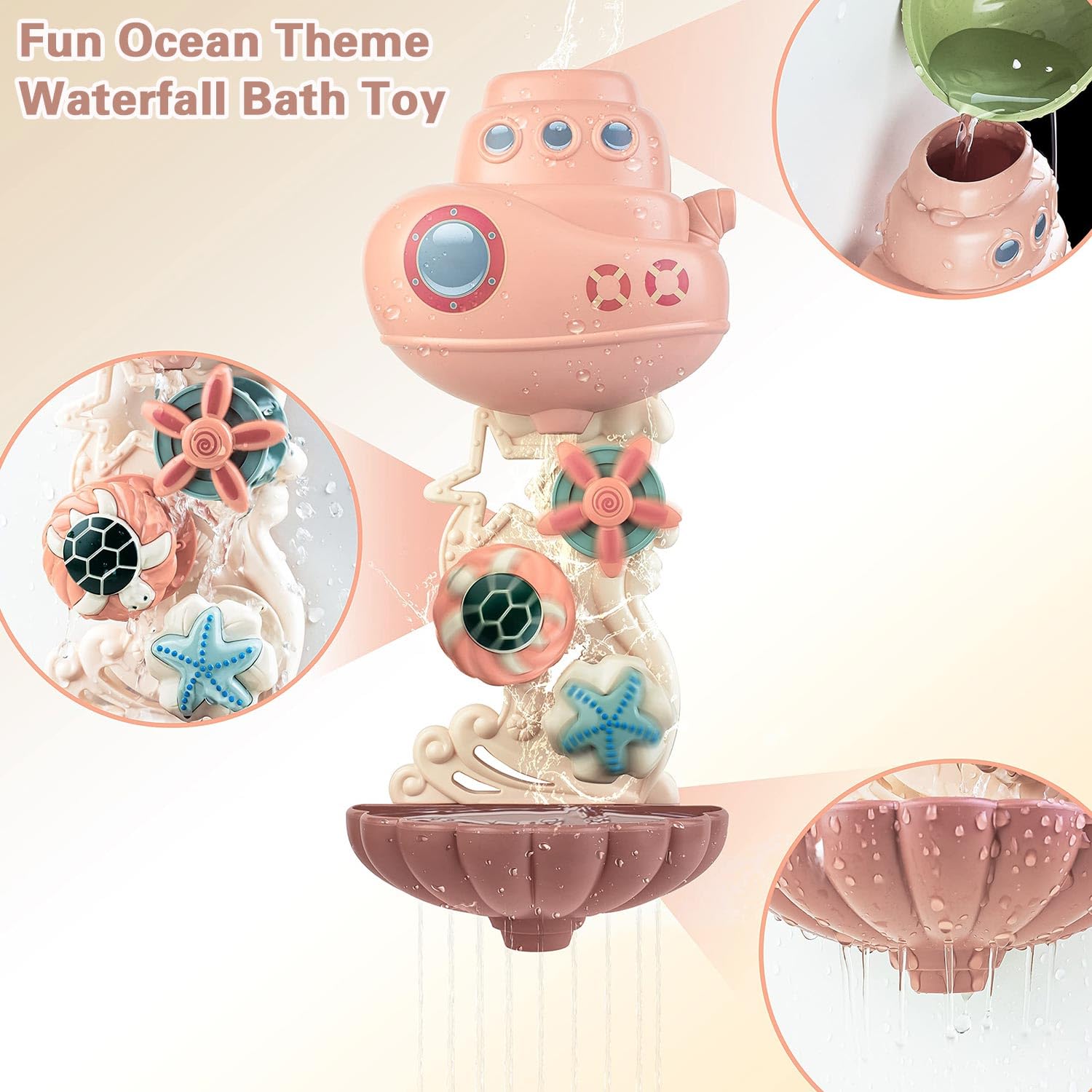 AESTEMON Bath Toys for Toddlers 1-3 Years - Fun & Safe Baby Bath Toys with Cute Sea Animal Spinning Gears & Cups | Perfect Gift for 1 2 3 Year Old Boys & Girls | Great for Bathtime Play & Early Learning Development