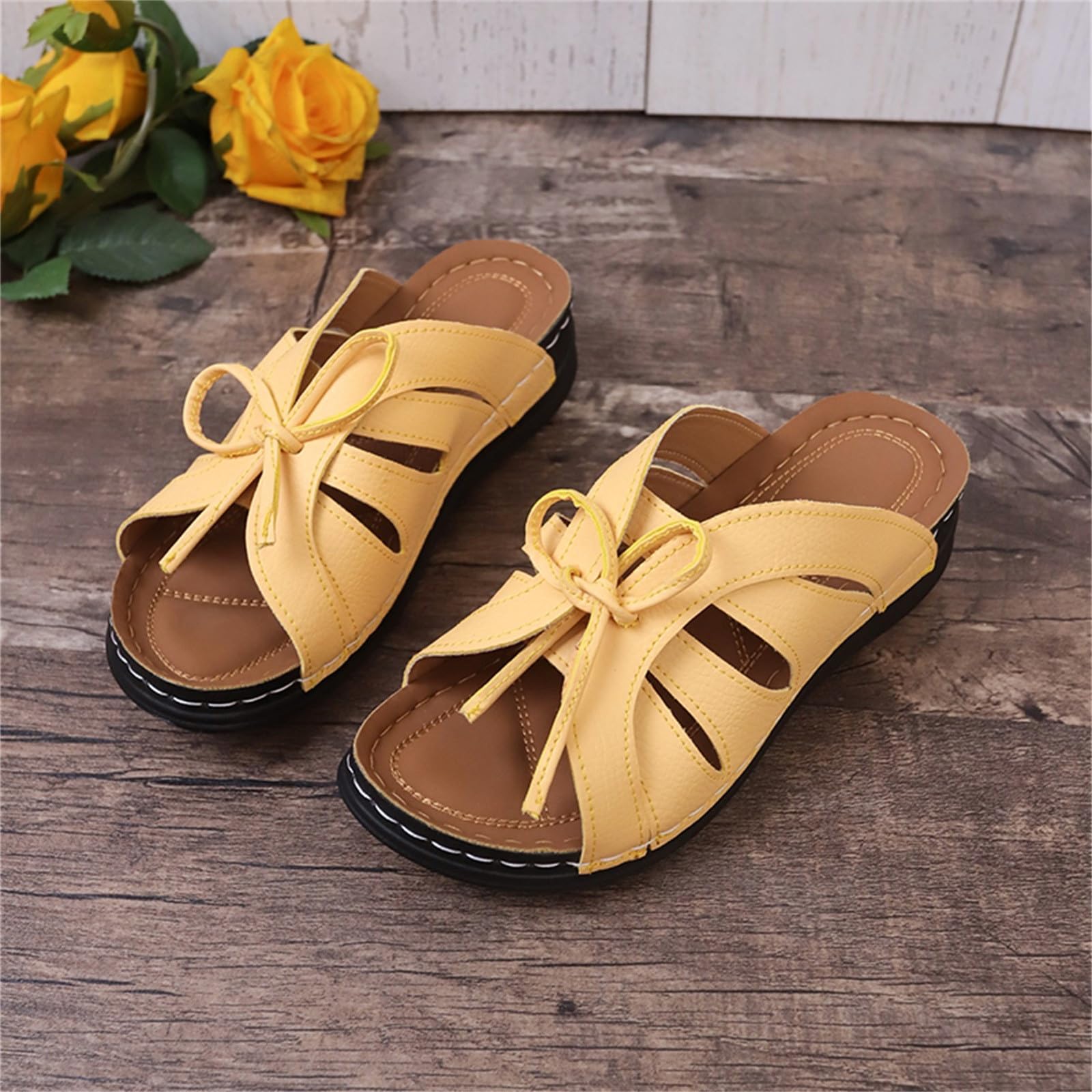 Women's Casual Beach Sandals - Breathable Hollow Design Flat Summer Sandals with Retro Wedge for Outdoor Walking, Vacation & Poolside Use