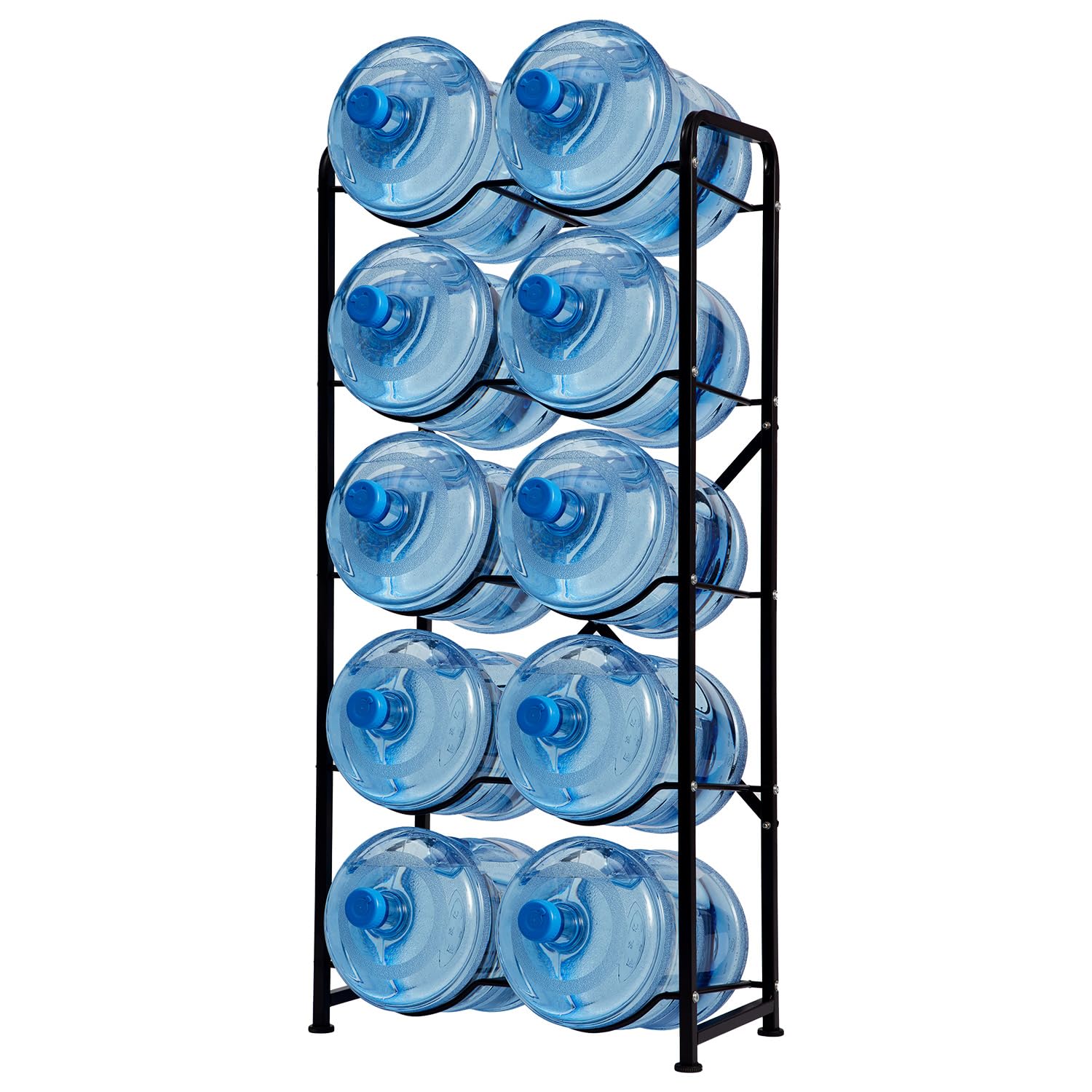 5-Tier Heavy Duty Water Bottle Rack - Reinforced Carbon Steel 5 Gallon Jug Holder for 10 Bottles - Space Saving Water Cooler Organizer for Office, Home, Garage, Restaurant & Gym - Perfect for Hydration Stations, Party Beverage Storage & Commercial Use (Black)