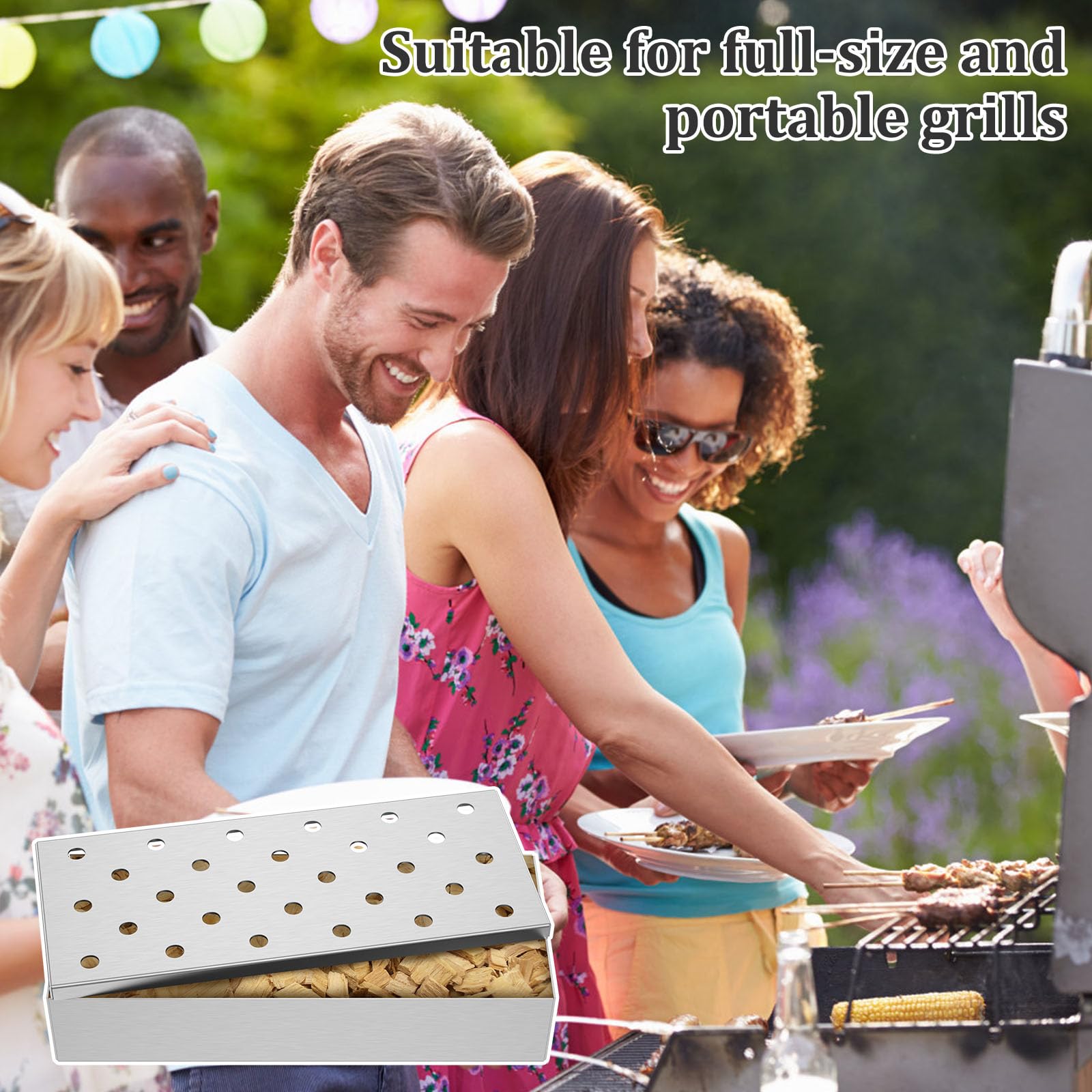 2Pcs Stainless Steel BBQ Smoker Box with Lid - Wood Chip Smoker Box for Gas & Charcoal Grills - Enhance Grilling Flavors - Perfect for Backyard BBQ, Camping & Outdoor Cooking