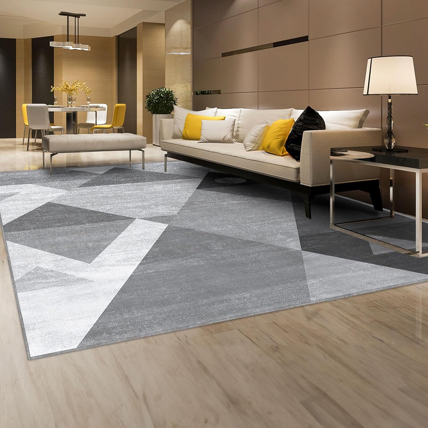 HOMFINE Washable Modern Geometric Area Rug 6x9 Feet - Soft Non-Slip Non-Shedding Machine Washable Rug for Living Room, Bedroom, Office - Grey Home Decor for Cozy Spaces