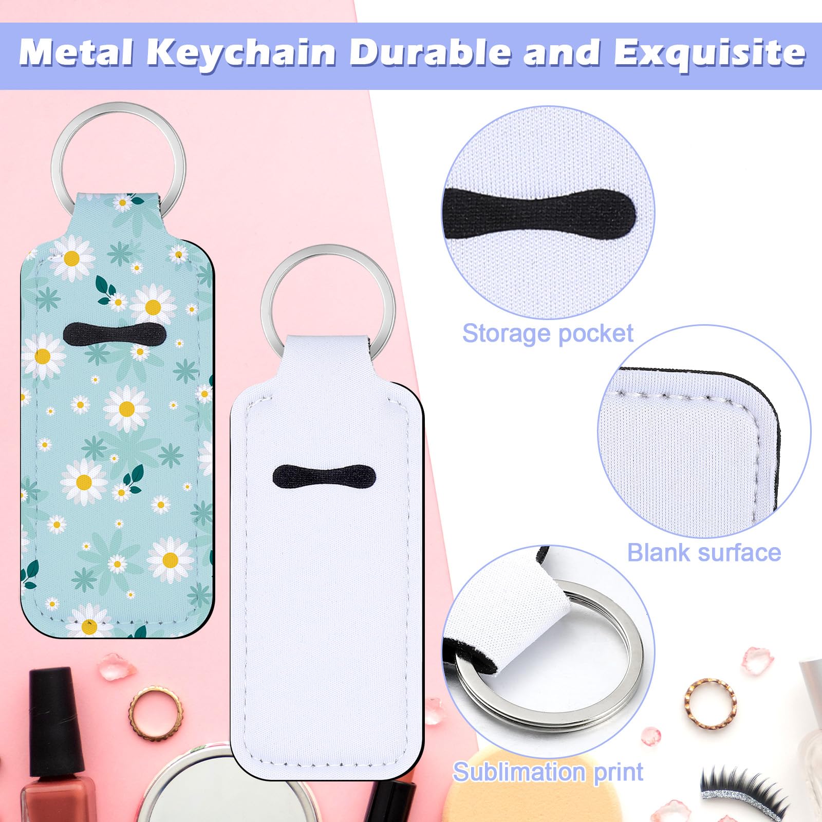 100 Pcs Sublimation Keychain Blanks Bulk - DIY Lipstick & Lip Balm Holder - Neoprene Travel Key Rings for Women - Portable Protective Cases for Cosmetics, Perfect for Gifts, Parties & Travel Accessories