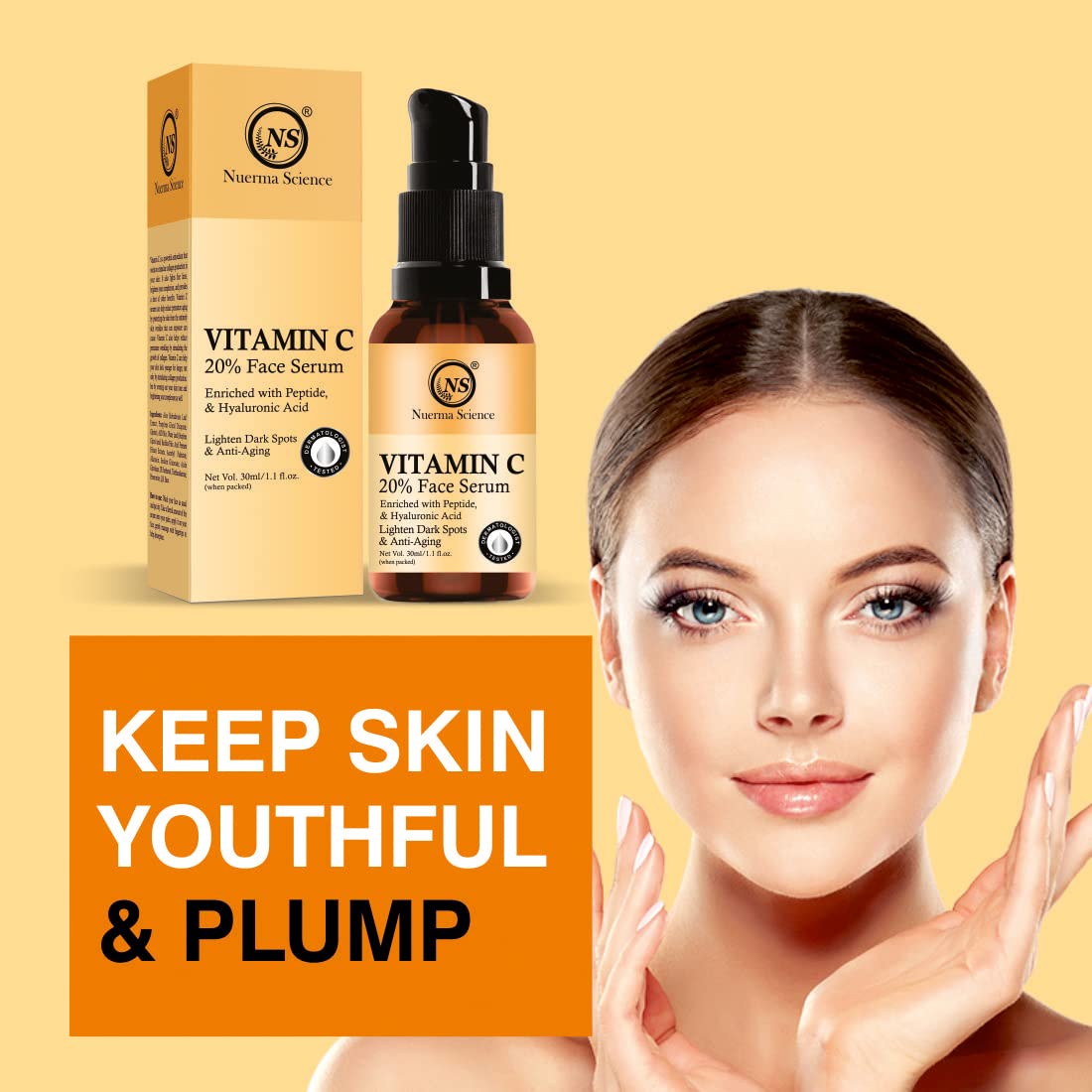 Nuerma Science 20% Vitamin C Serum with Hyaluronic Acid & Vitamin E - Dark Spot Corrector, Anti-Aging Face Serum for Brighter Skin, Reduces Pigmentation & Wrinkles (30ml) - Perfect for Morning Skincare Routine & Night Treatment