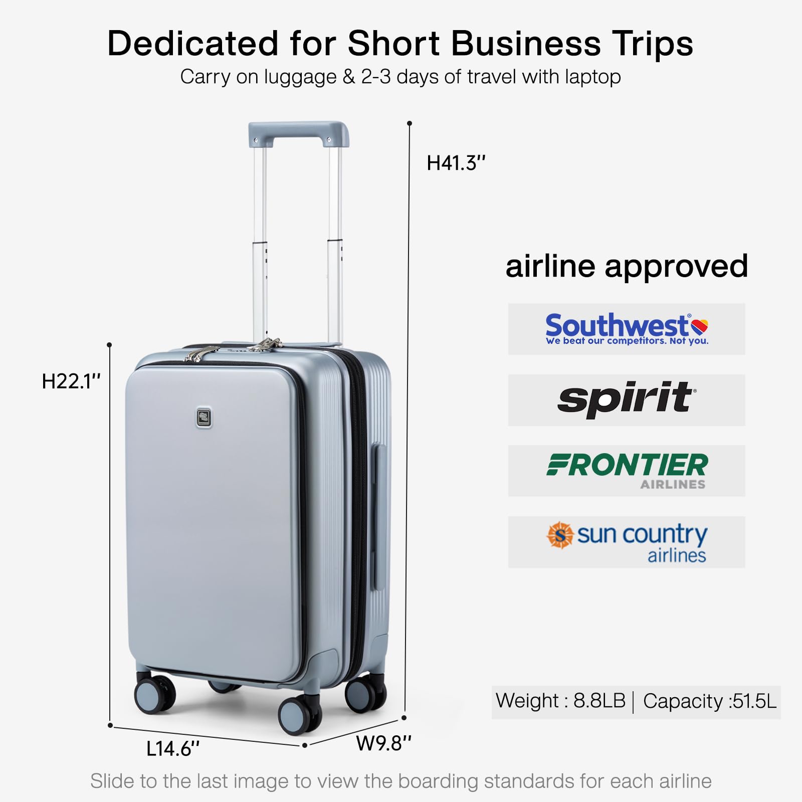 Expandable 20 Inch Hardshell Carry-On Suitcase with Wheels - Airline Approved Lightweight Luggage for Business Travel & Short Trips (Grey) - Perfect for Weekend Getaways & Business Meetings