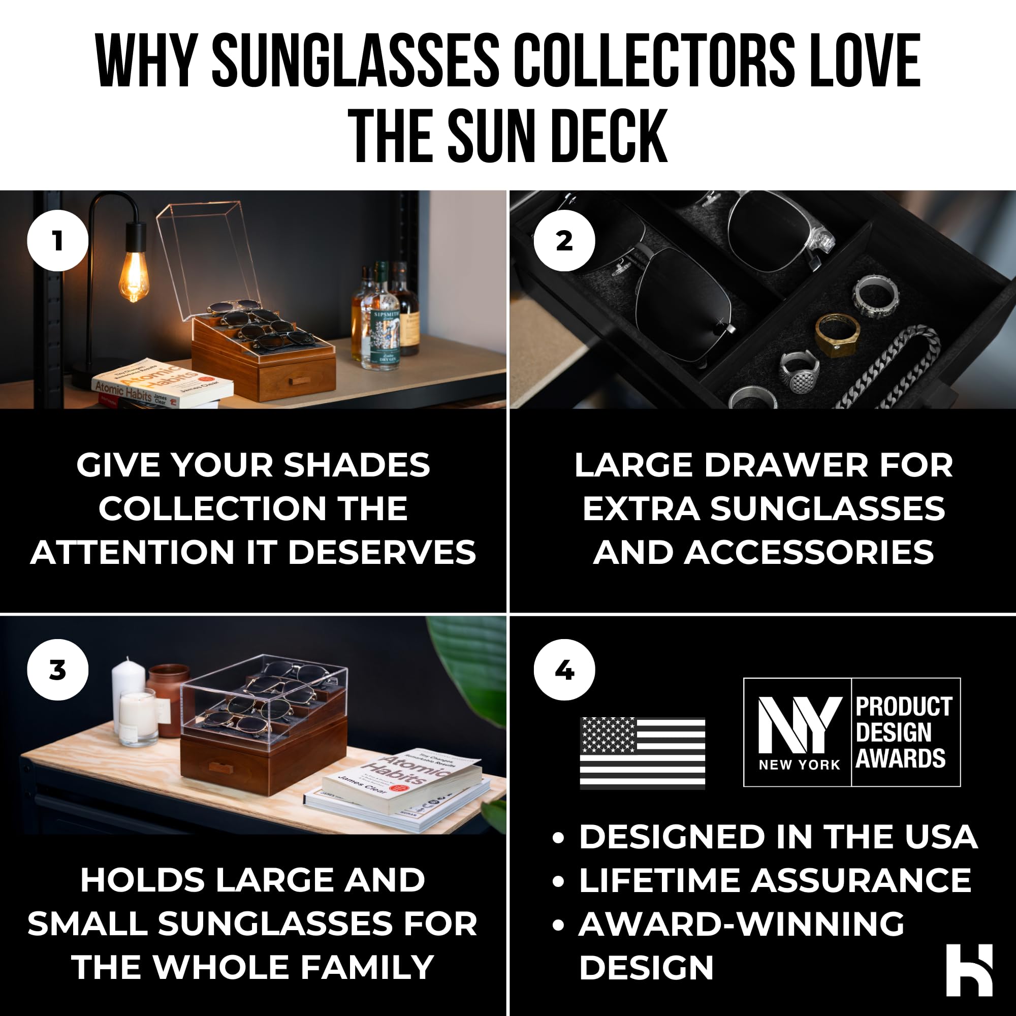 Premium Sunglasses Organizer & Display Stand by Holme & Hadfield - Stylish Sunglasses Storage for Home, Office, or Retail Display - Perfect for Organizing, Protecting, and Showcasing Your Sunglasses Collection