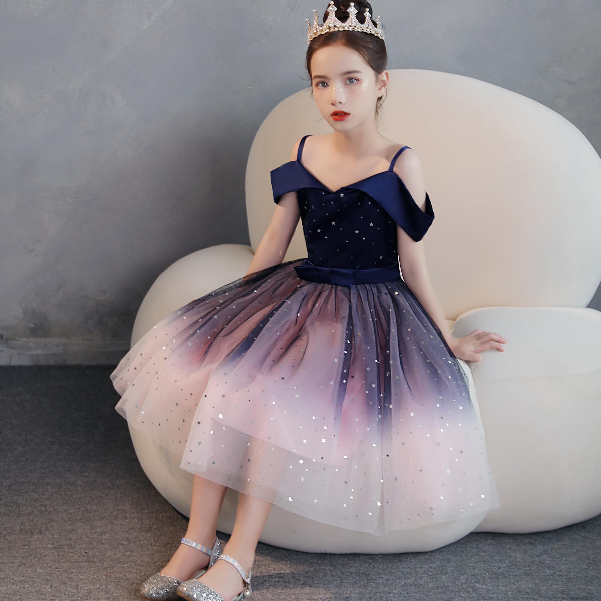 Sparkly Rainbow Princess Gown for Girls 2-10 Years | Toddler Pageant & Party Tutu Dress - Perfect for Birthday Celebrations, Dance Performances, and Special Occasions