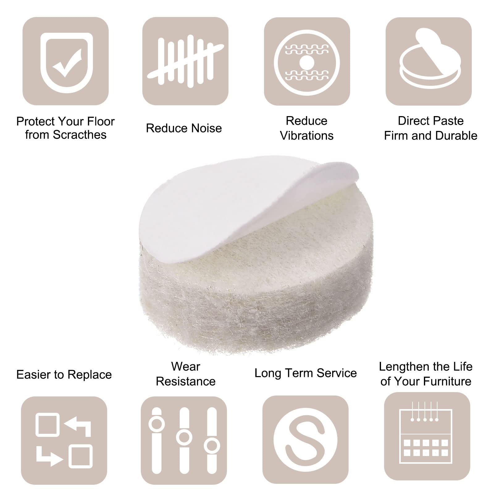 uxcell 12mm Self-Adhesive Felt Furniture Pads - 100 Pack Non-Slip Round Floor Protectors for Cabinets, Chairs & Tables | Scratch Protection & Noise Reduction for Hardwood Floors