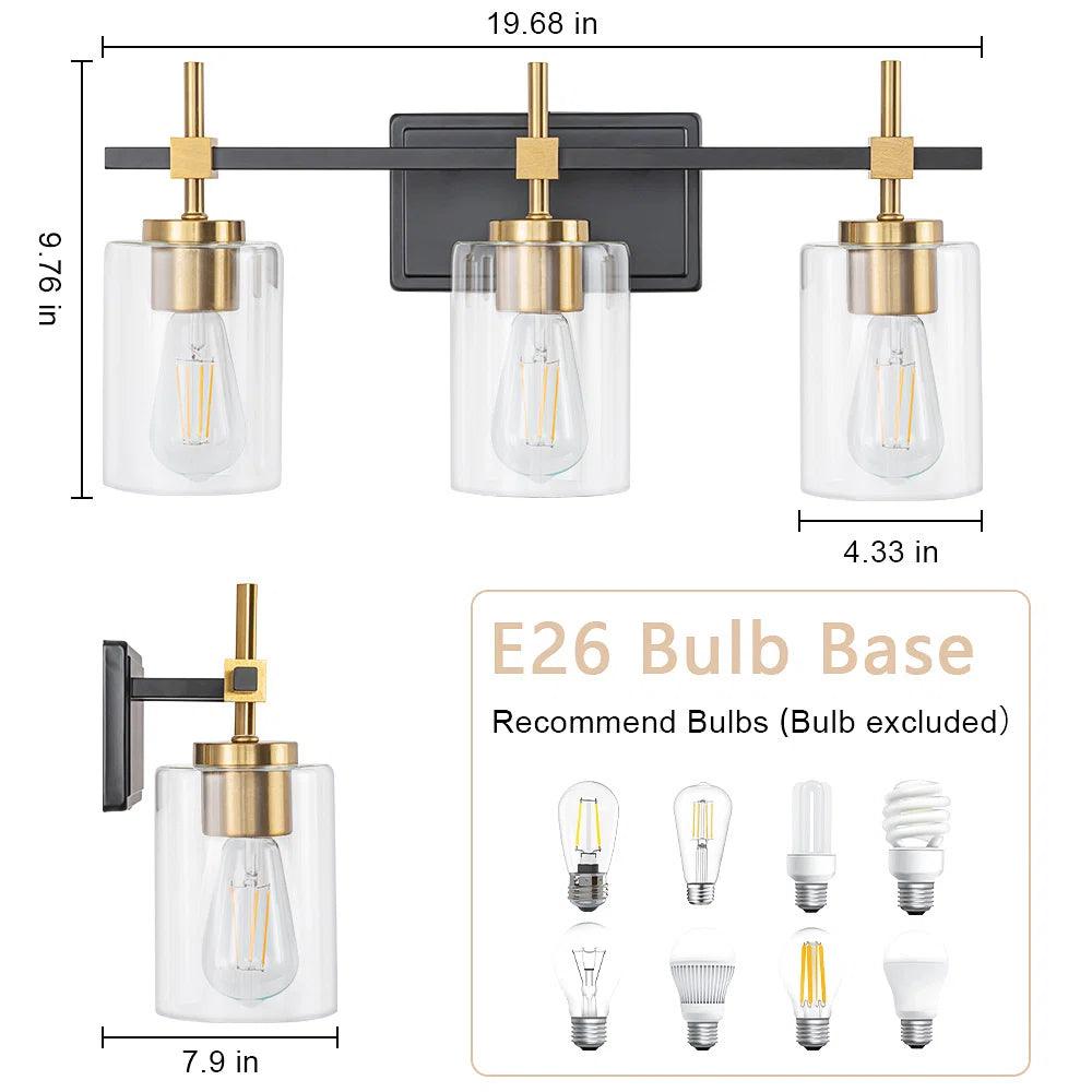 Jasper Modern Clear Glass 3-Light Bathroom Vanity Light Fixture - Perfect for Bathroom, Powder Room & Dressing Room Lighting