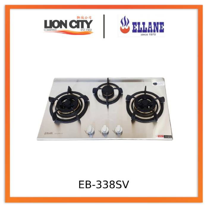 Ellane EB 338SV 3 Burner Stainless Steel Gas Cooktop - Professional Grade Gas Hob for Home Kitchen, Restaurant & Outdoor Cooking