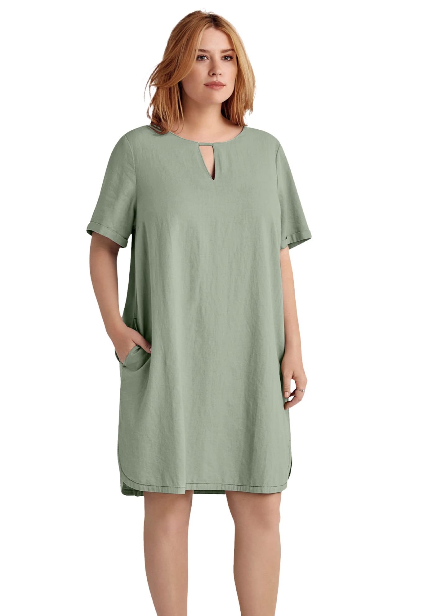 Ellos Women's Plus Size Linen-Blend A-Line Dress - Flowy Summer Dress for Casual Outings, Beach Vacations & Special Occasions