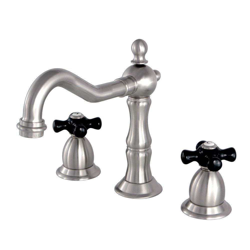 Brass Pop-Up Cross Handle Widespread Bathroom Faucet in Satin Nickel Finish - Perfect for Modern Vanities and Guest Bathrooms
