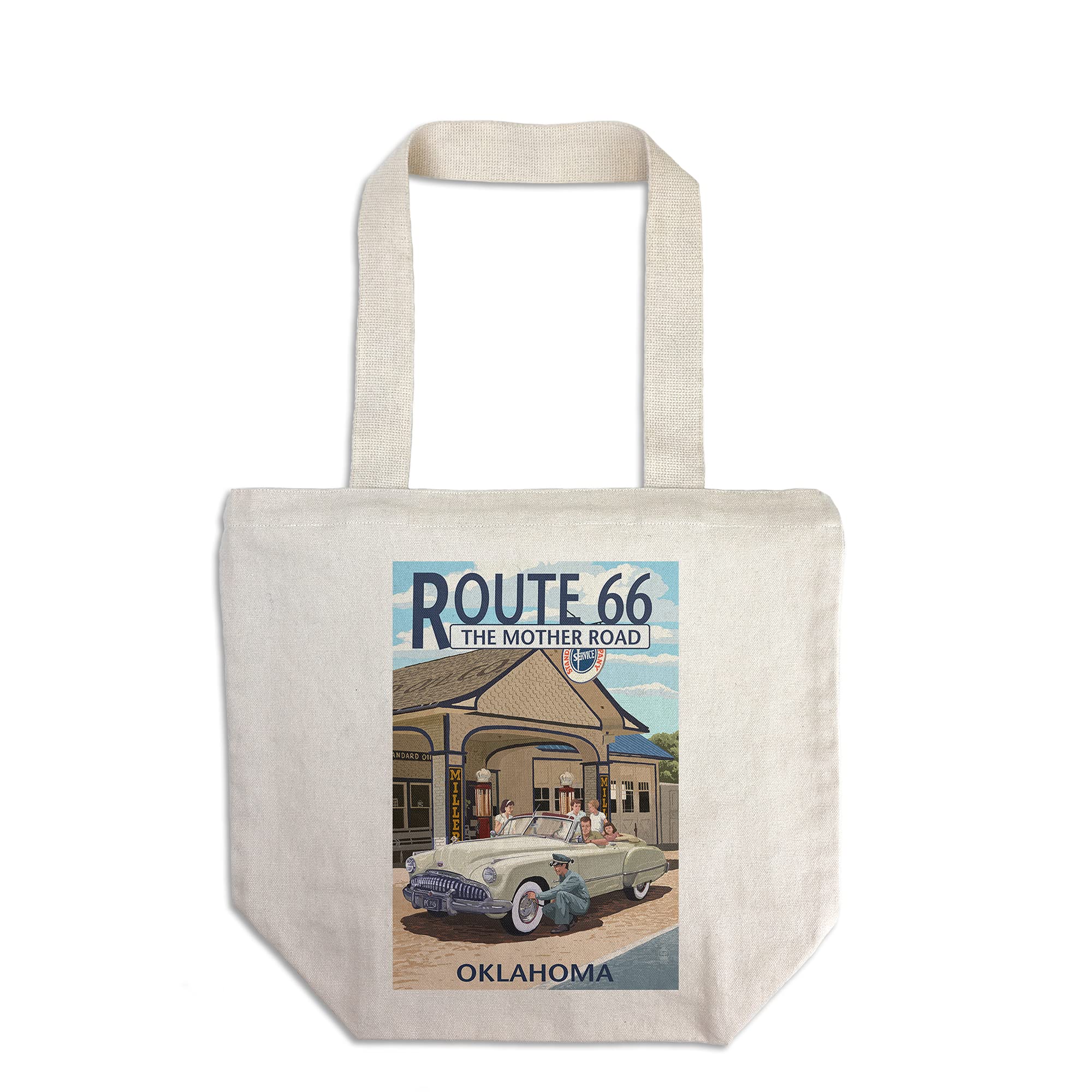 Oklahoma Route 66 Vintage Service Station Tote Bag - 100% Cotton Canvas Reusable Shopping Bag - Perfect for Groceries, Beach Trips & Road Travel