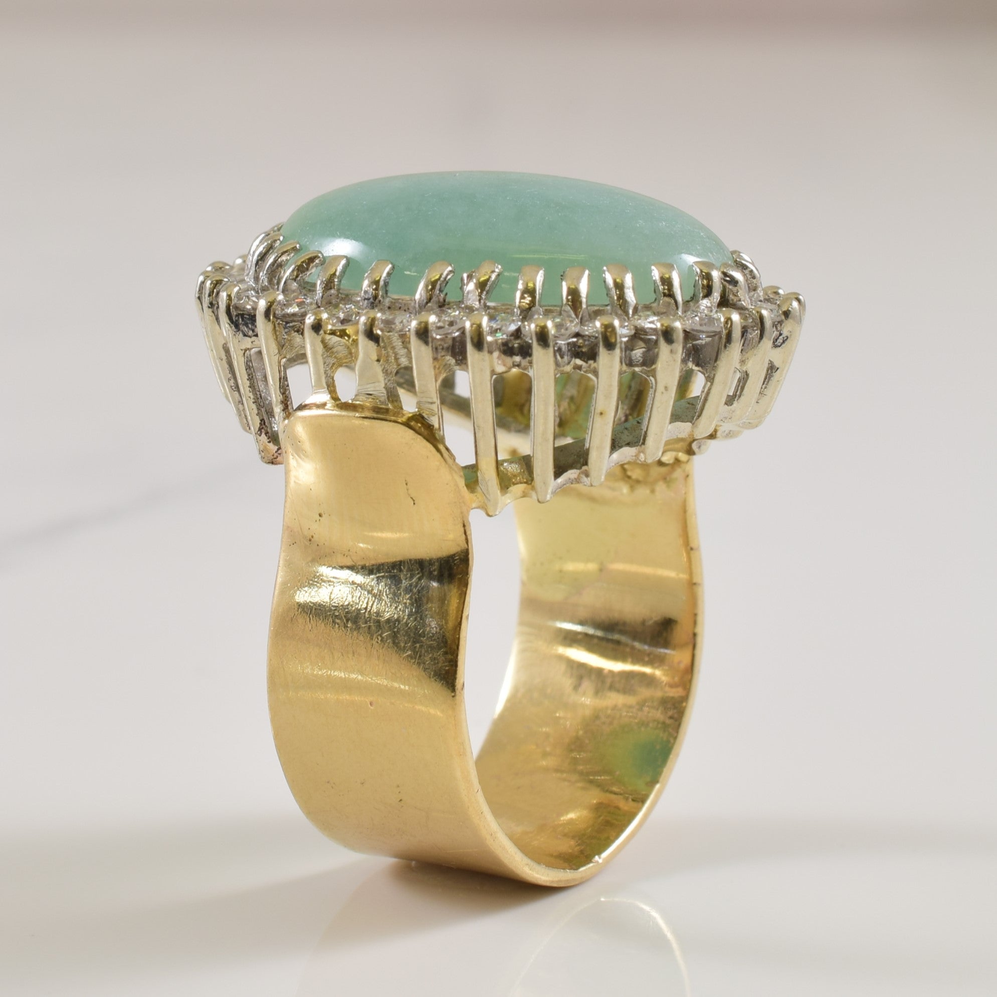 14.00ct Jadeite & 1.26ctw Diamond Cocktail Ring - Size 8.25 | Elegant Statement Jewelry for Evening Parties, Weddings & Special Occasions
