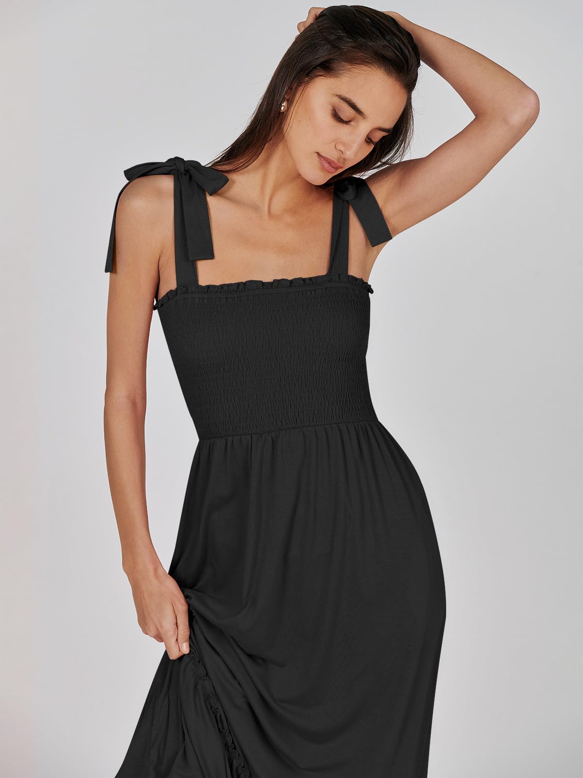ANRABESS Women's Summer Casual Strap Smocked Maxi Dress - Flowy Tiered A-Line Sundress for Beach, Travel, Wedding Guest & Outdoor Occasions
