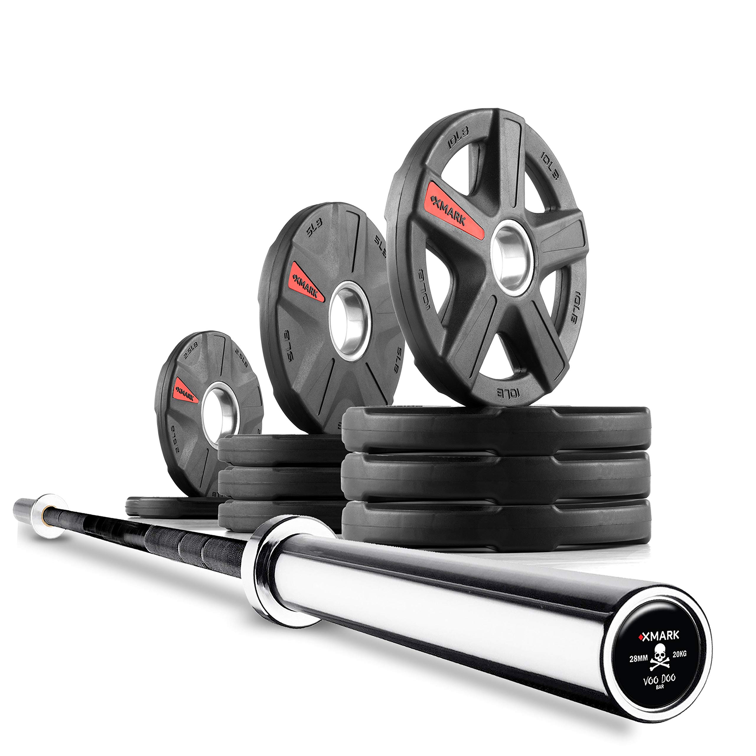 XMark VOODOO Olympic Weightlifting Barbell Set with TEXAS STAR Weight Plates - Professional Strength Training Equipment for Home Gym & CrossFit Workouts