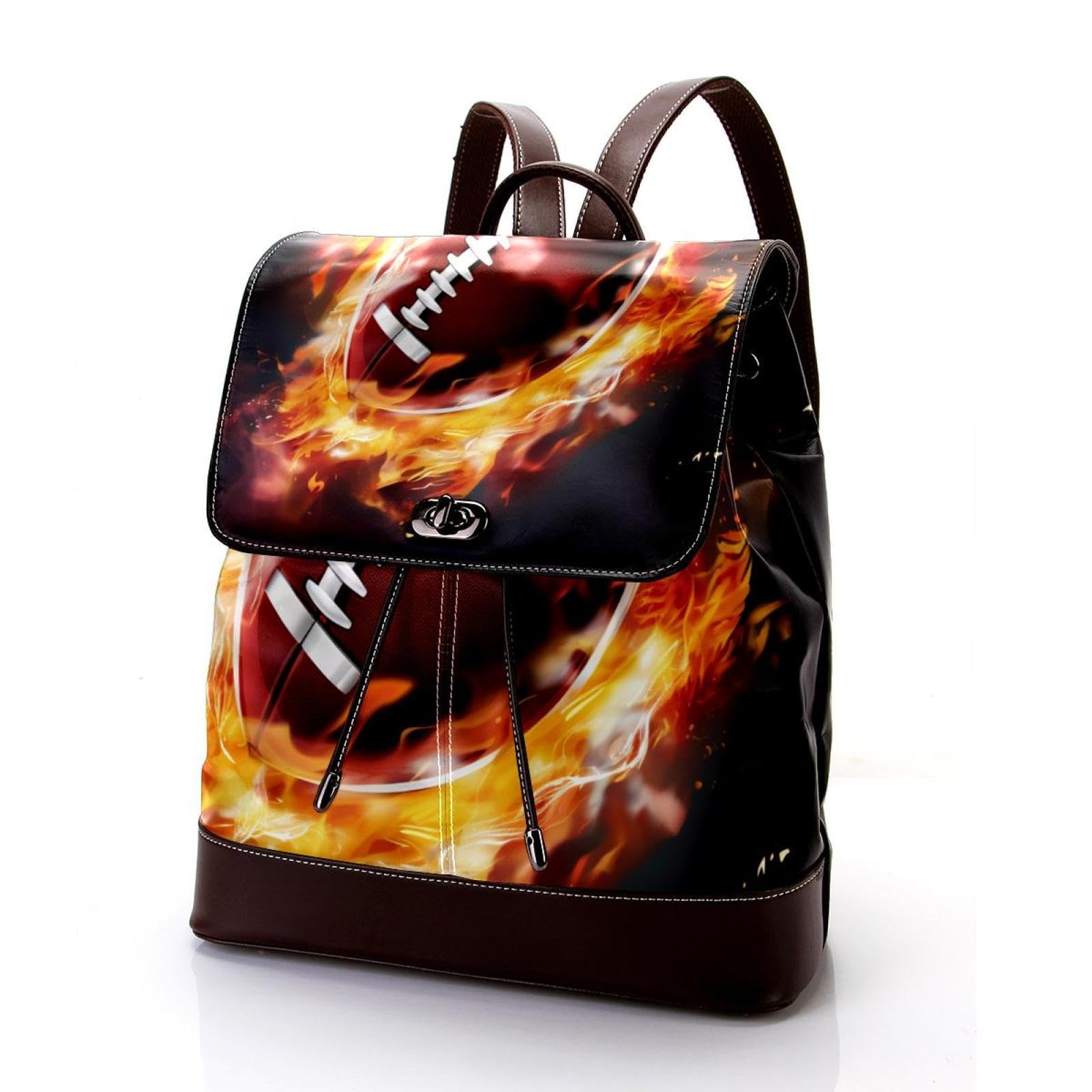 Stylish Travel Backpack for Women & Men - Durable American Football & Fire Design Backpack - Perfect for Commuting, Hiking, and Outdoor Adventures