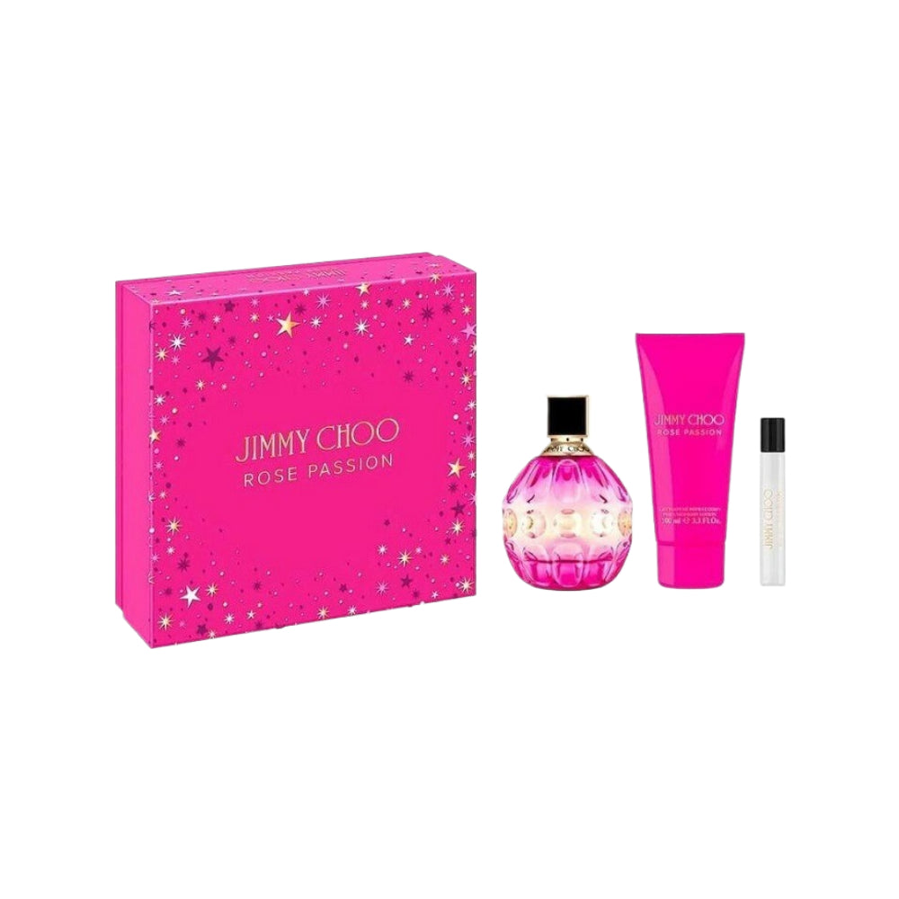 Jimmy Choo Rose Passion 3-Piece Eau De Parfum Gift Set - 100ml Floral Perfume for Women | Luxury Fragrance for Date Night, Wedding & Special Occasions