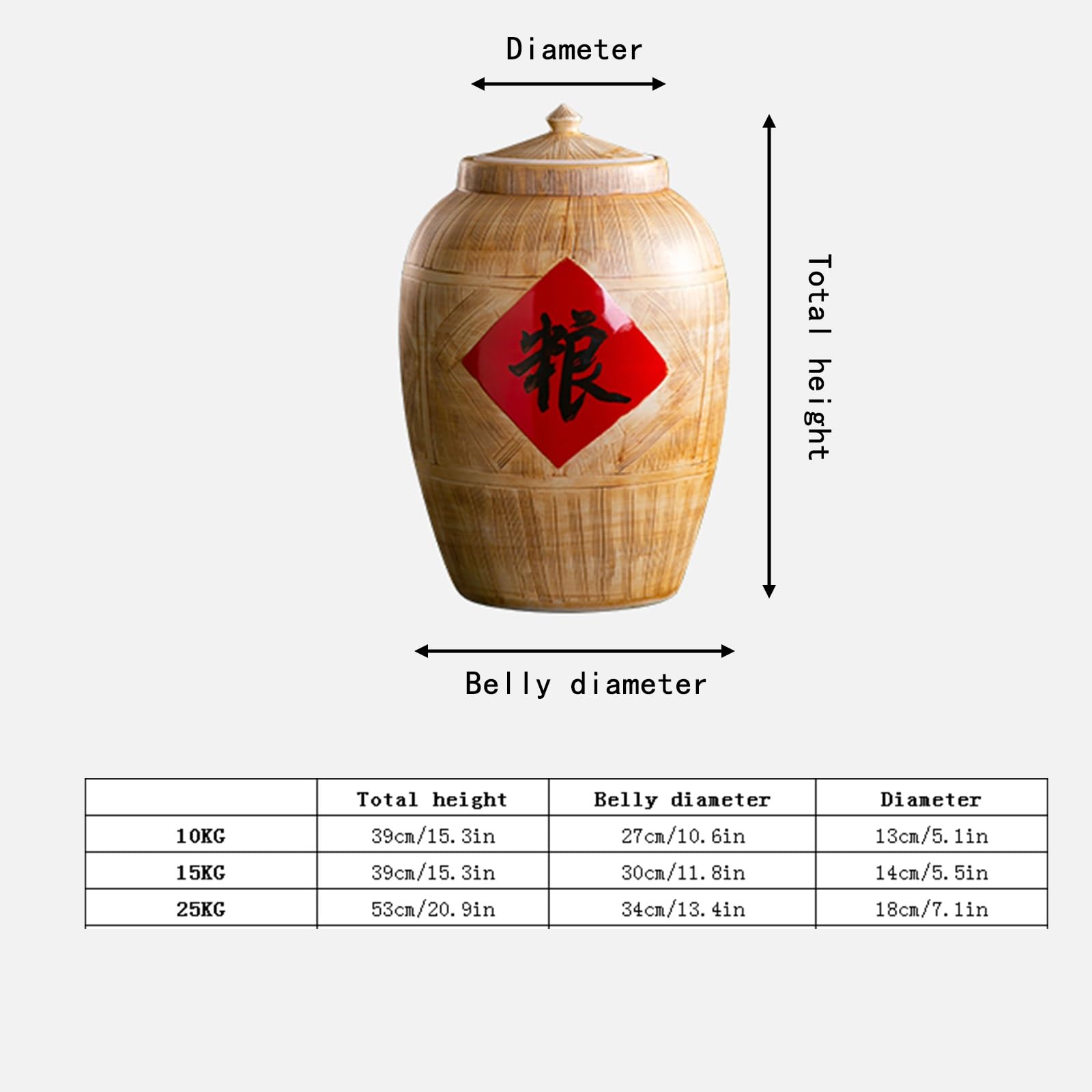 Large 10KG Classic Ceramic Rice Storage Jar with Lid - Airtight Porcelain Food Container for Kitchen Pantry Organization | Perfect for Storing Rice, Grains, Flour & Dry Goods