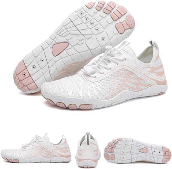 Healthy Non-Slip Barefoot Shoes for Women & Men - Wide Toe Box Hiking Boots, Walking & Running Sneakers - Breathable Lightweight Trail Shoes for Outdoor Activities, Gym Workouts & Daily Wear - White Size 7.5