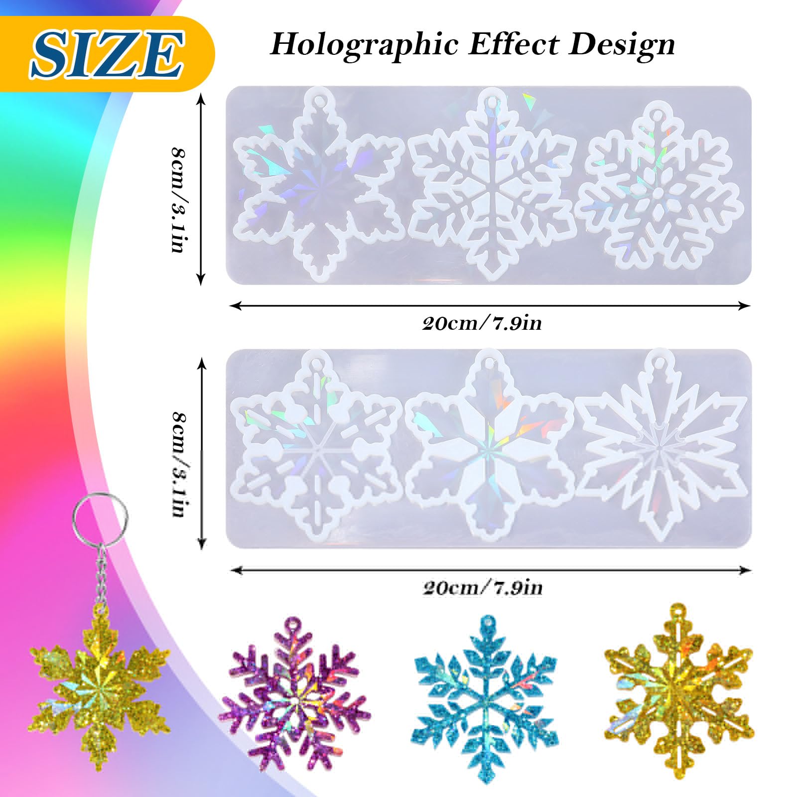 Holographic Christmas Silicone Resin Molds - Set of 6 Snowflake Shapes for DIY Ornaments & Epoxy Casting | Perfect for Holiday Crafts, Gift Making & Festive Home Decor