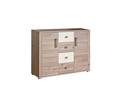 Verto Light Oak & Pearl Gloss Sideboard - Modern Buffet Cabinet with High Gloss Finish for Dining Room, Living Room, and Entryway Storage
